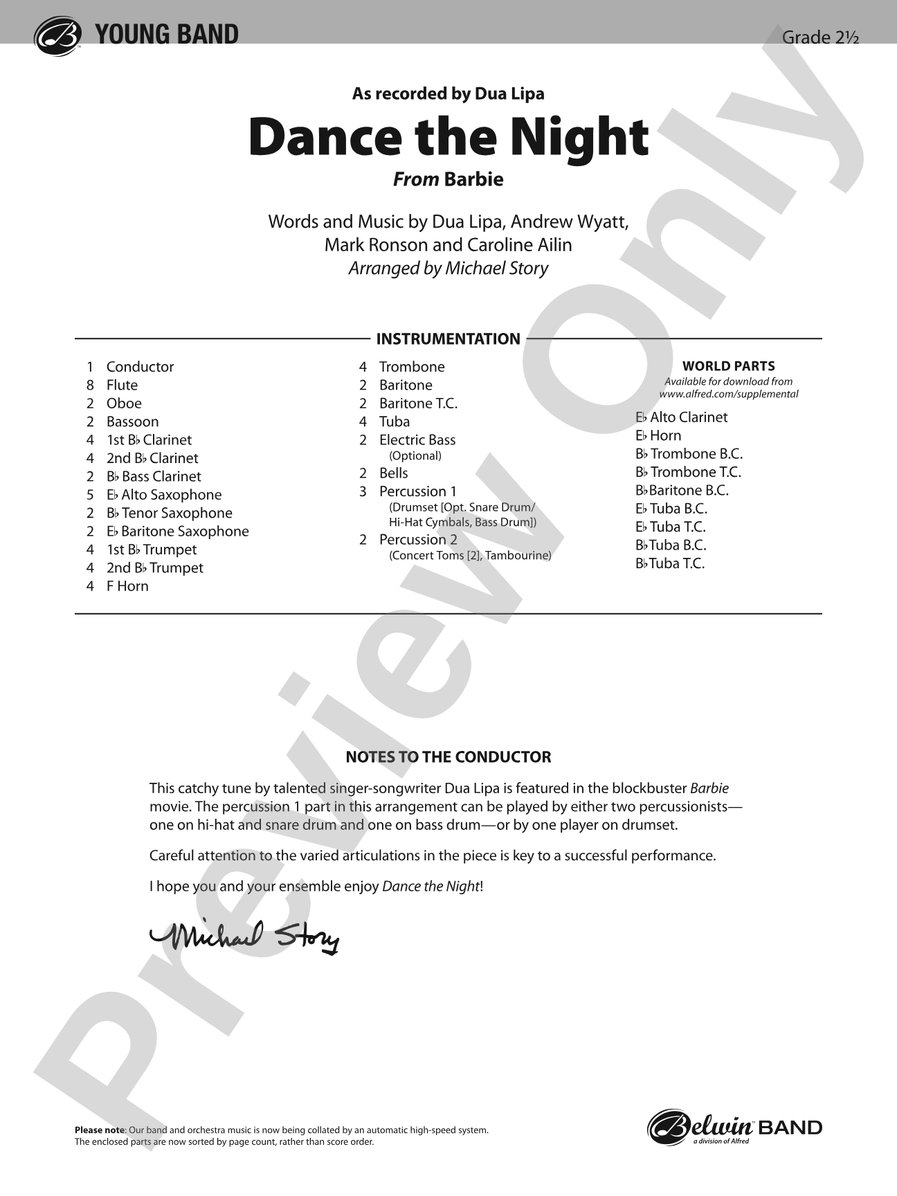 Dance the Night: Concert Band Conductor Score & Parts