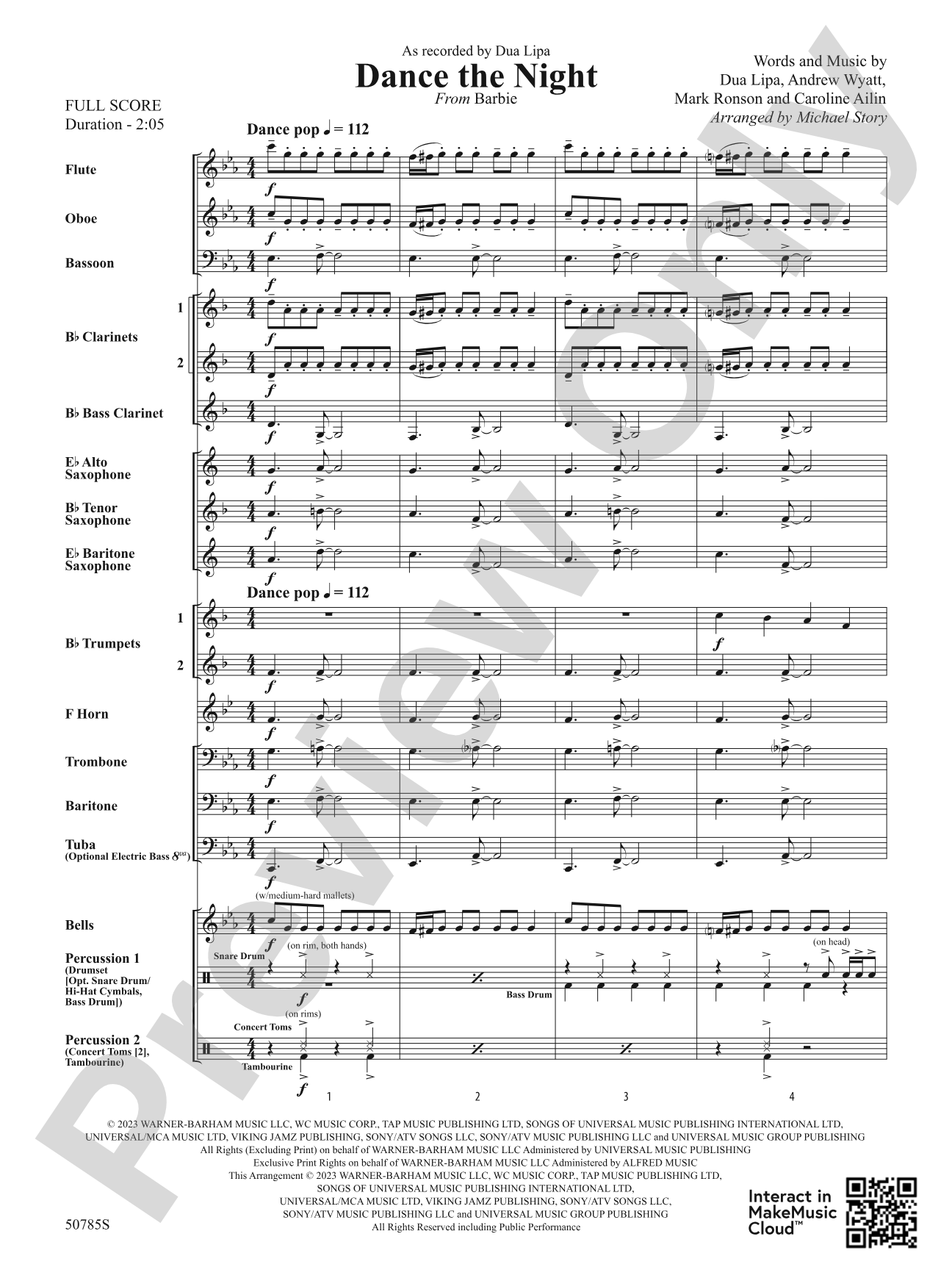 Dance the Night: Concert Band Conductor Score & Parts