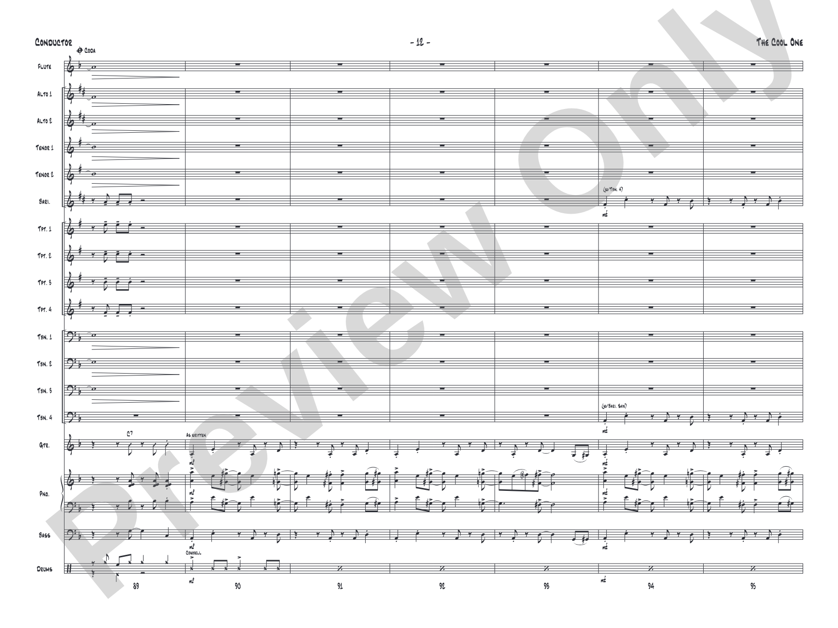 The Cool One: Jazz Ensemble Conductor Score & Parts