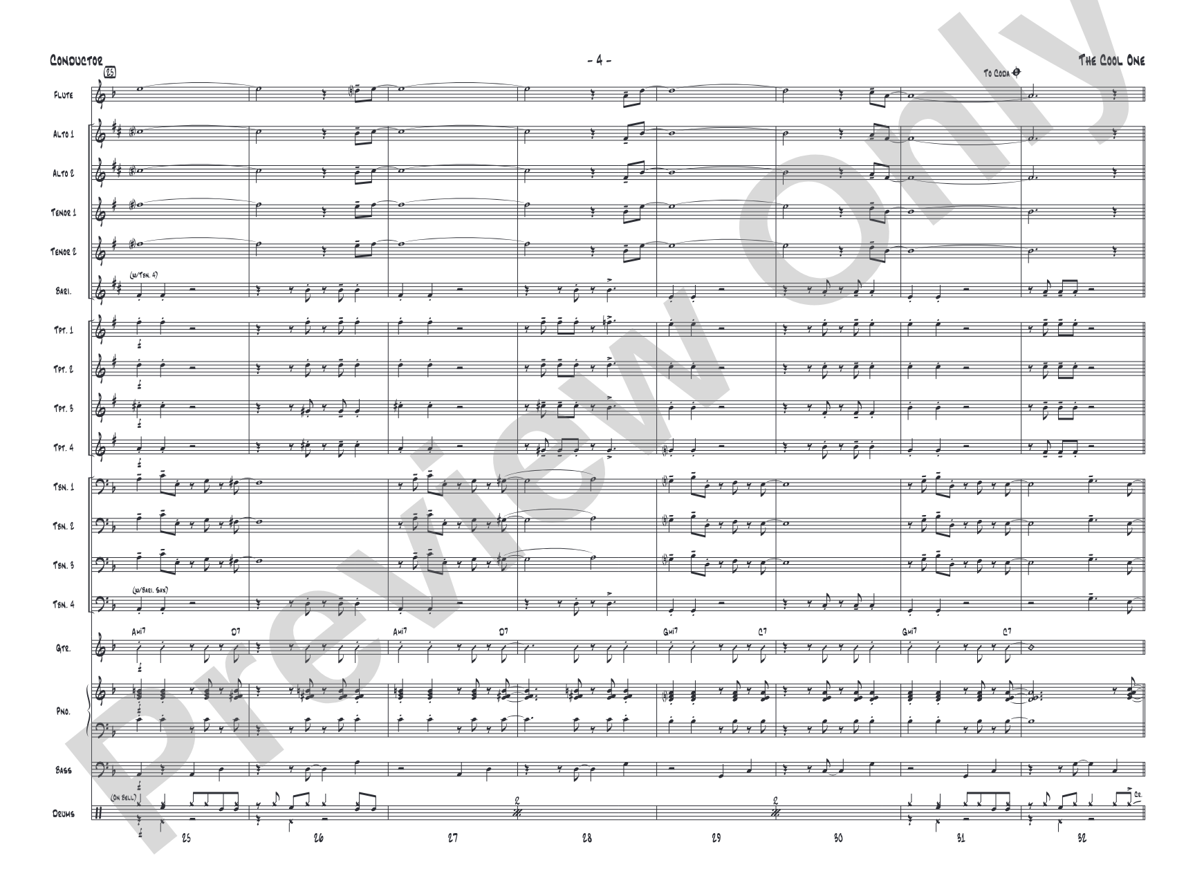 The Cool One: Jazz Ensemble Conductor Score & Parts
