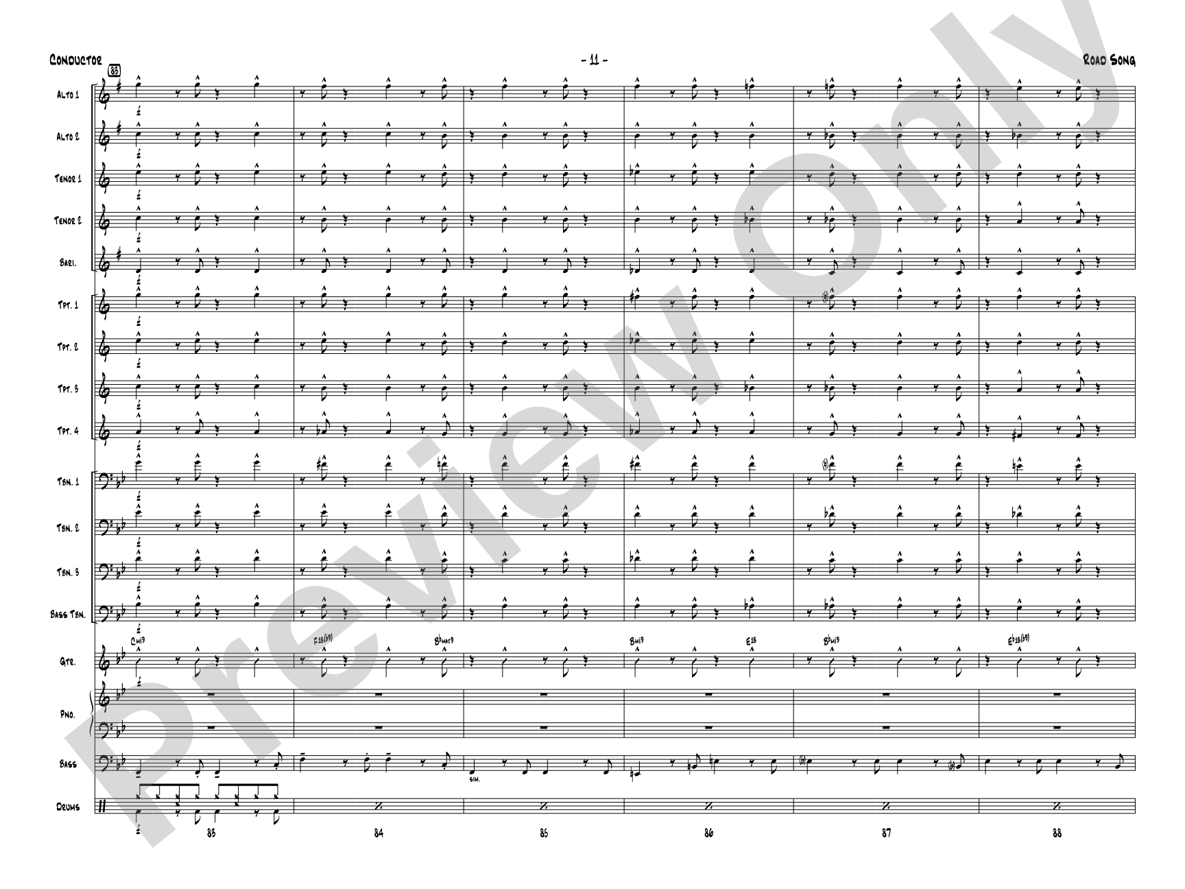 Road Song: Jazz Ensemble Conductor Score & Parts