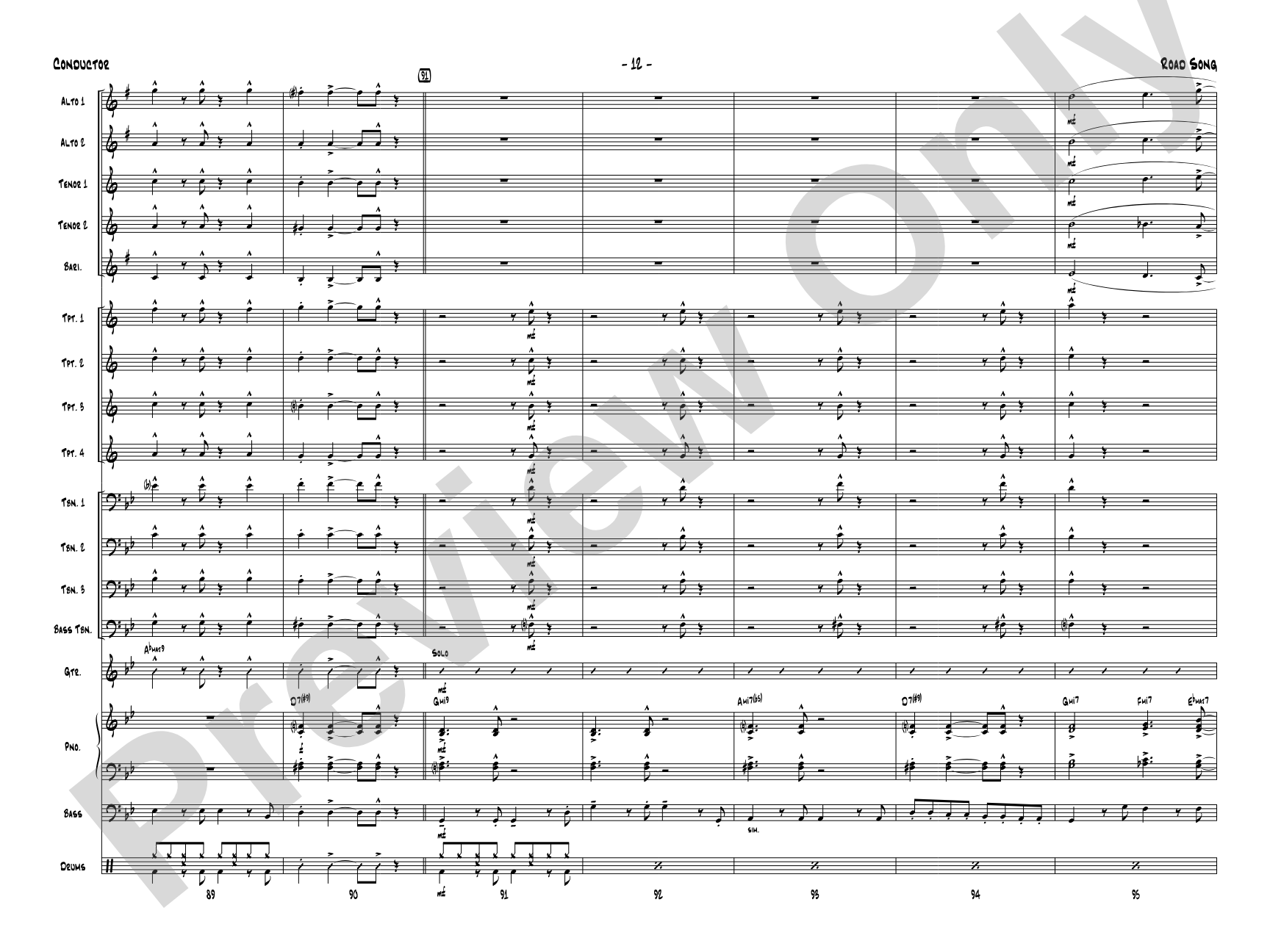 Road Song: Jazz Ensemble Conductor Score & Parts