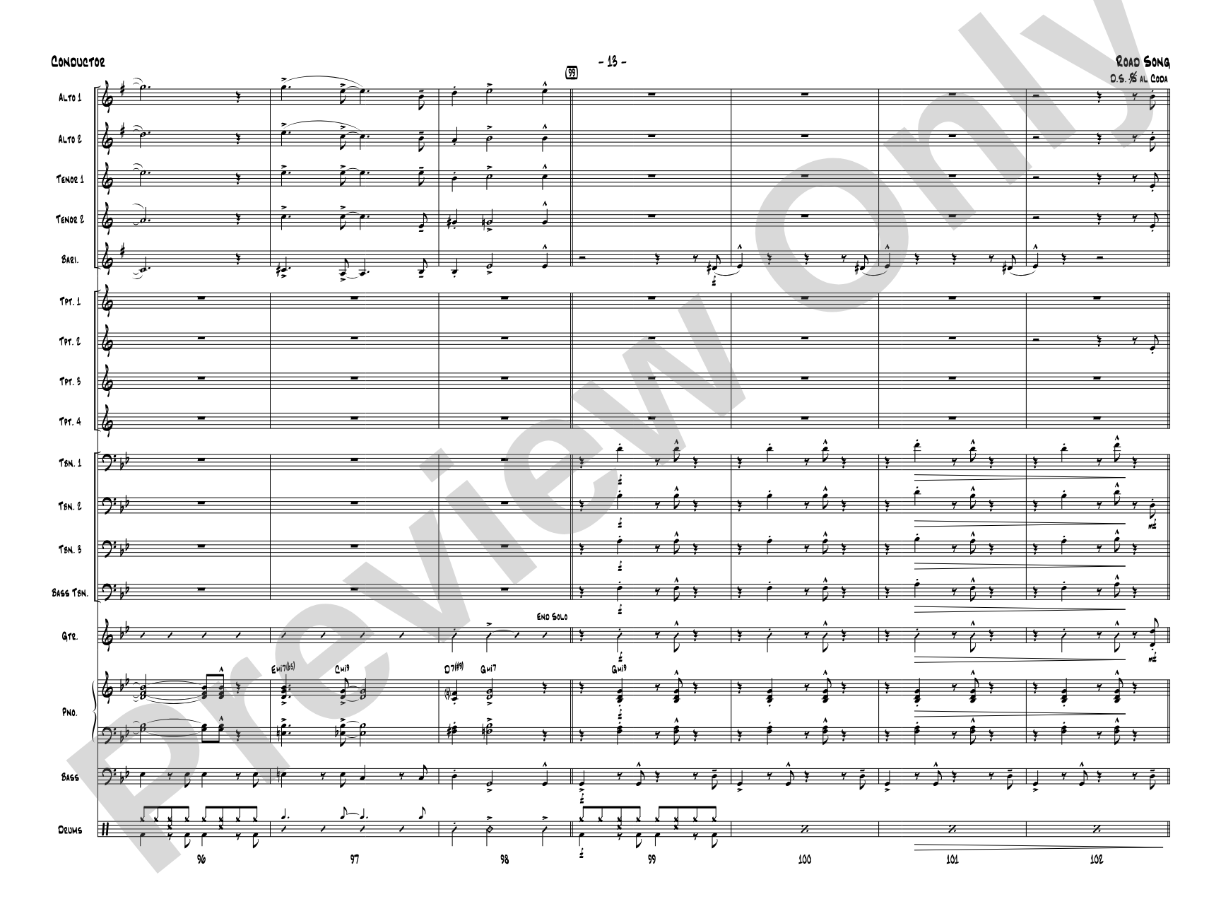 Road Song: Jazz Ensemble Conductor Score & Parts