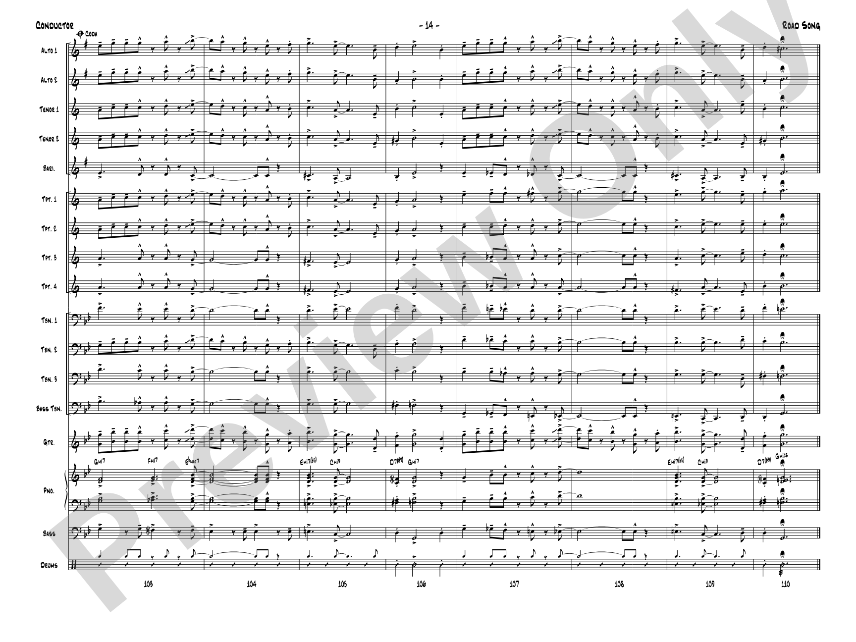 Road Song: Jazz Ensemble Conductor Score & Parts