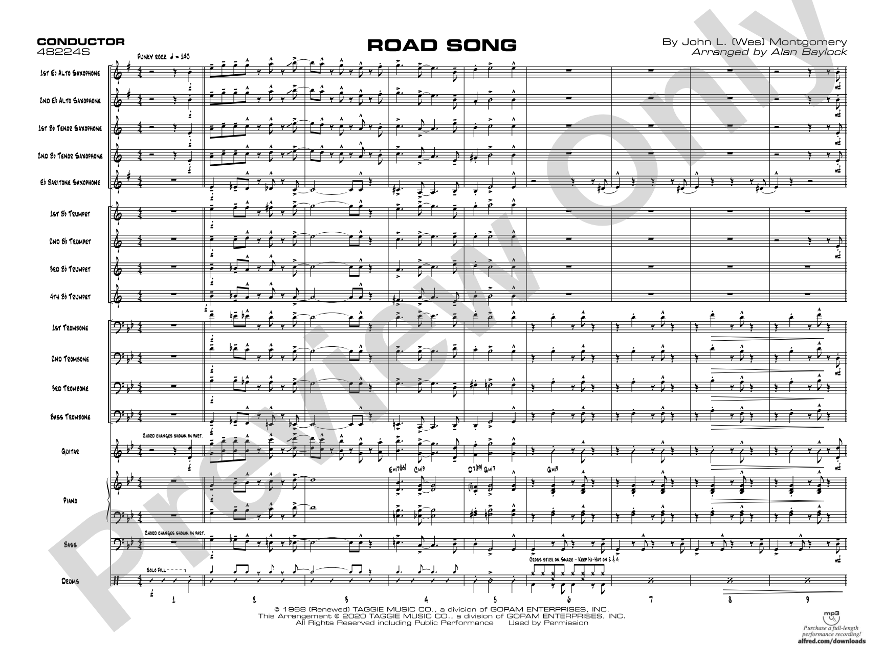Road Song: Jazz Ensemble Conductor Score & Parts