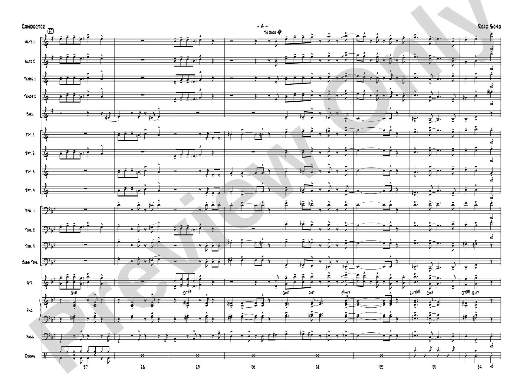 Road Song: Jazz Ensemble Conductor Score & Parts