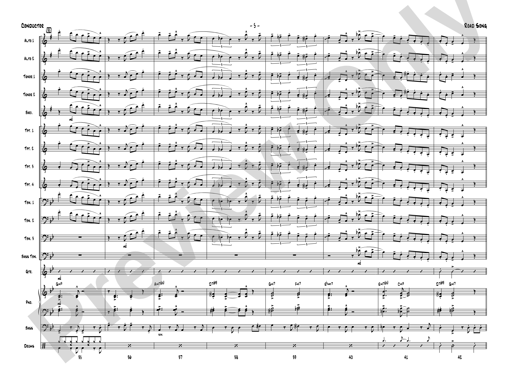 Road Song: Jazz Ensemble Conductor Score & Parts