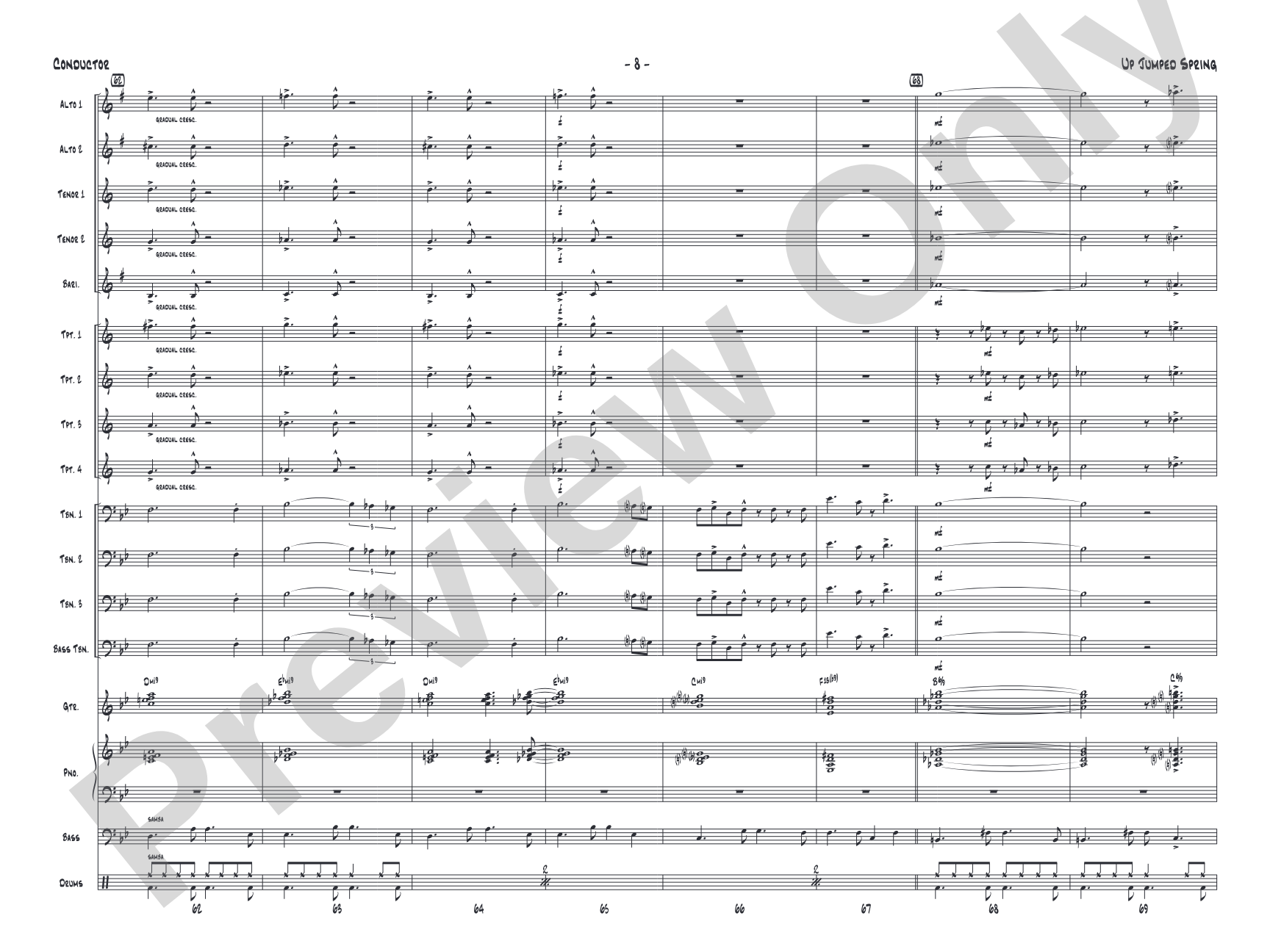 Up Jumped Spring: Jazz Ensemble Conductor Score & Parts