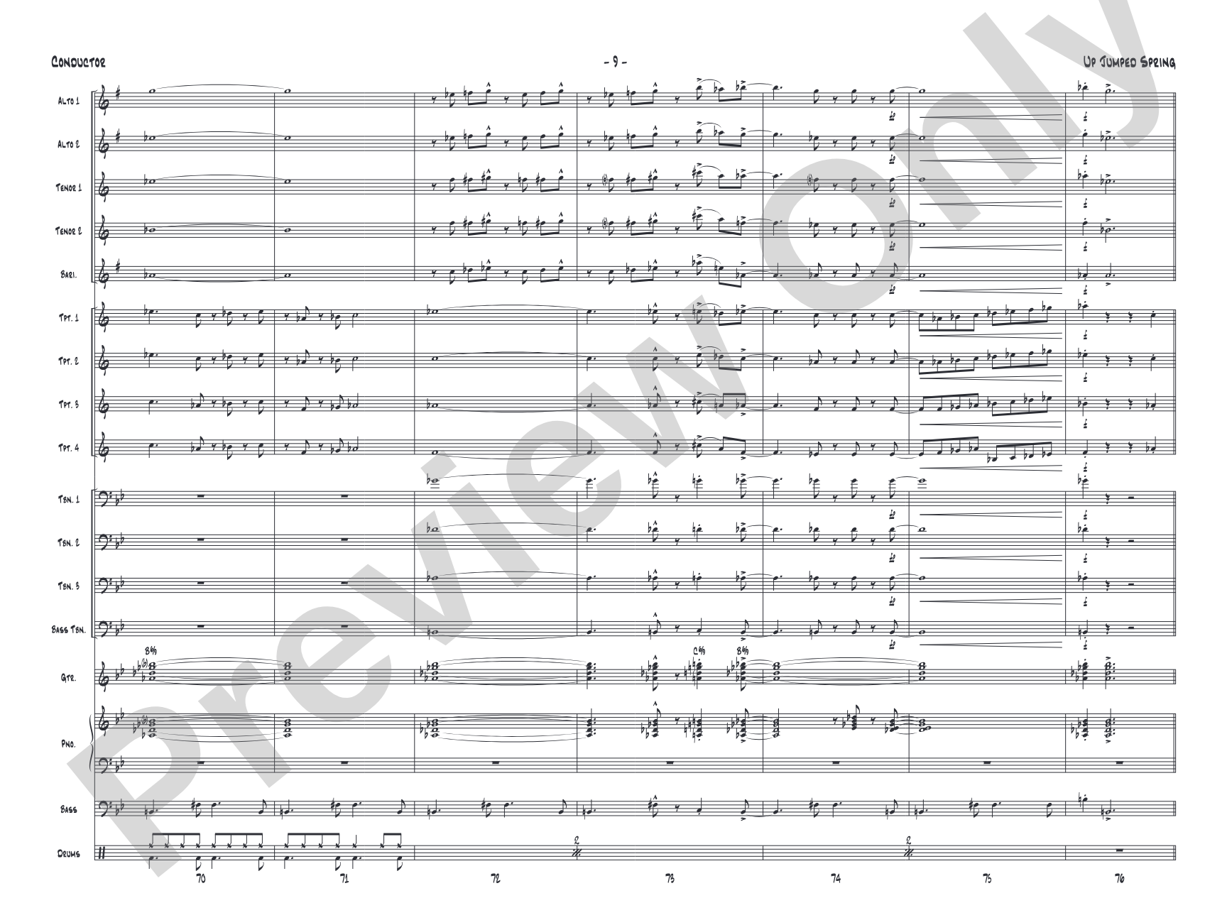 Up Jumped Spring: Jazz Ensemble Conductor Score & Parts