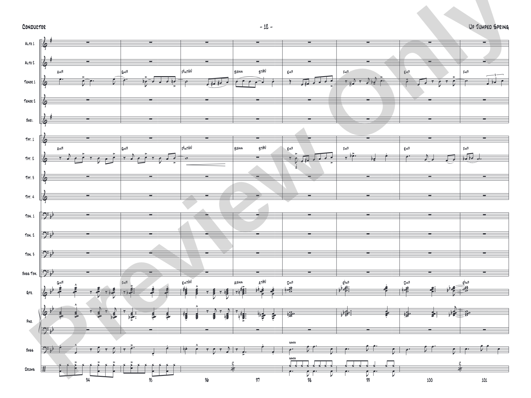 Up Jumped Spring: Jazz Ensemble Conductor Score & Parts