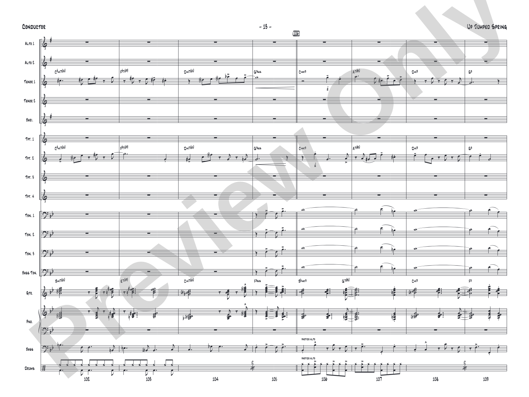 Up Jumped Spring: Jazz Ensemble Conductor Score & Parts