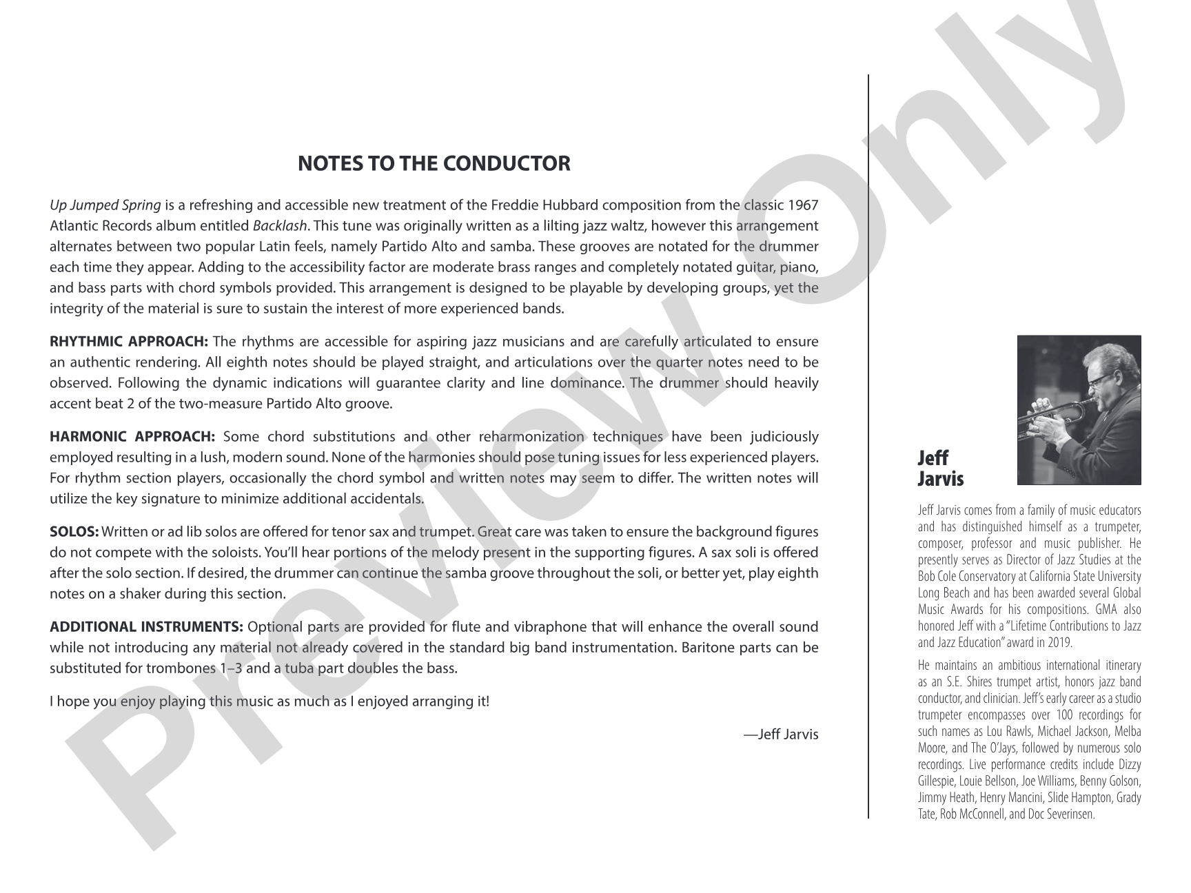 Up Jumped Spring: Jazz Ensemble Conductor Score & Parts