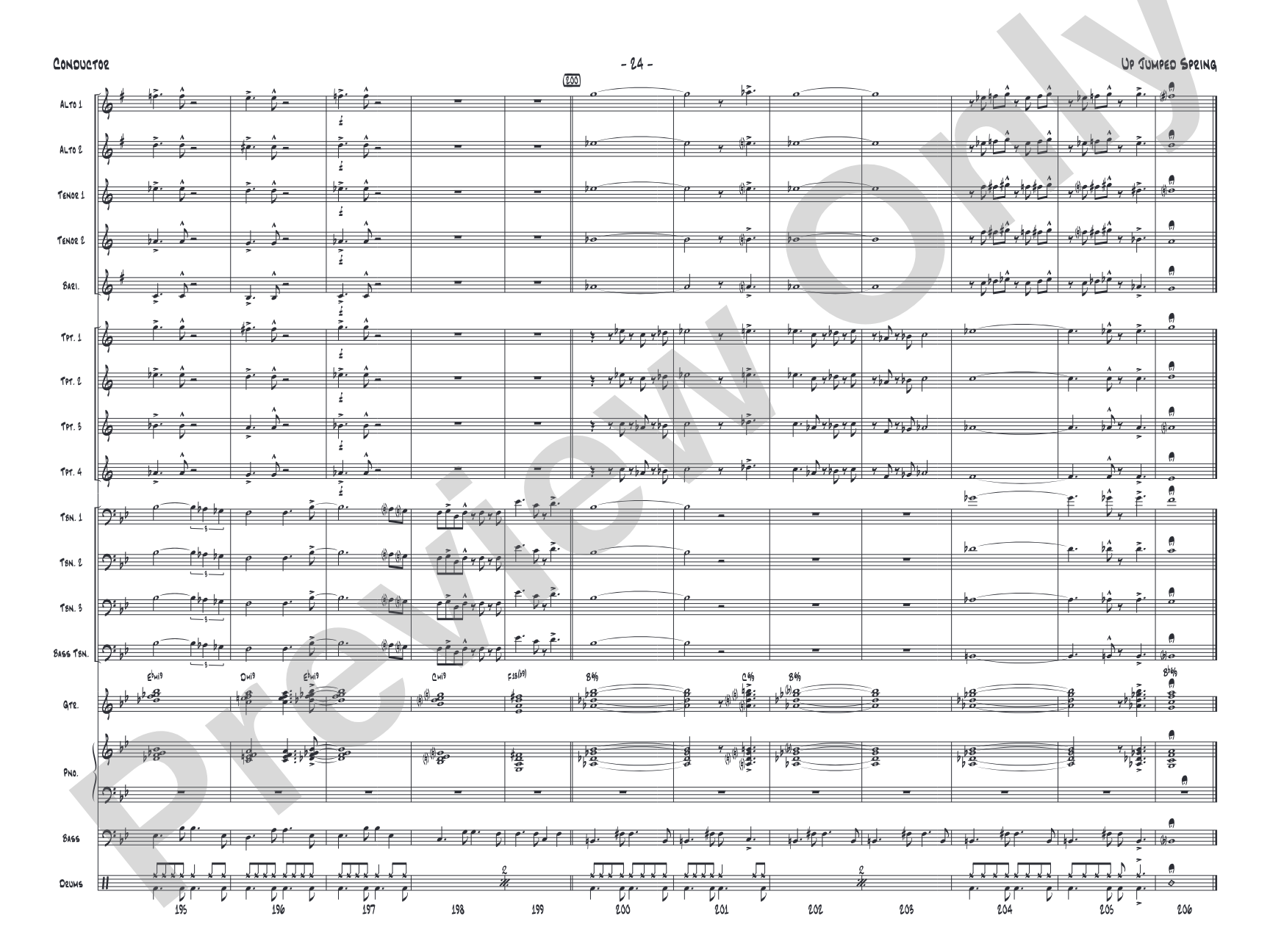 Up Jumped Spring: Jazz Ensemble Conductor Score & Parts