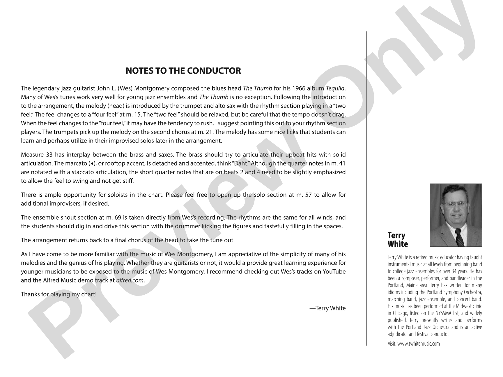 The Thumb: Jazz Ensemble Conductor Score & Parts