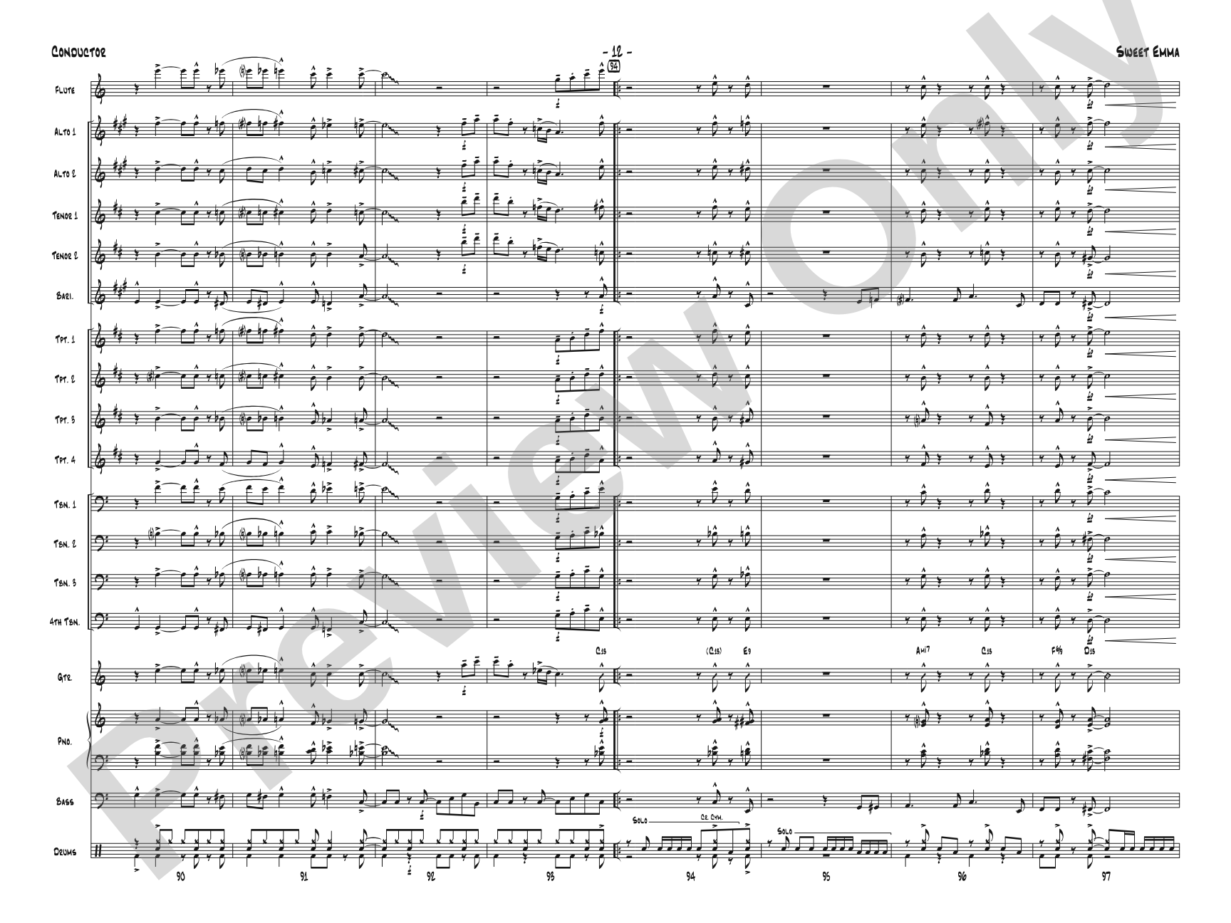 Sweet Emma: Jazz Ensemble Conductor Score & Parts