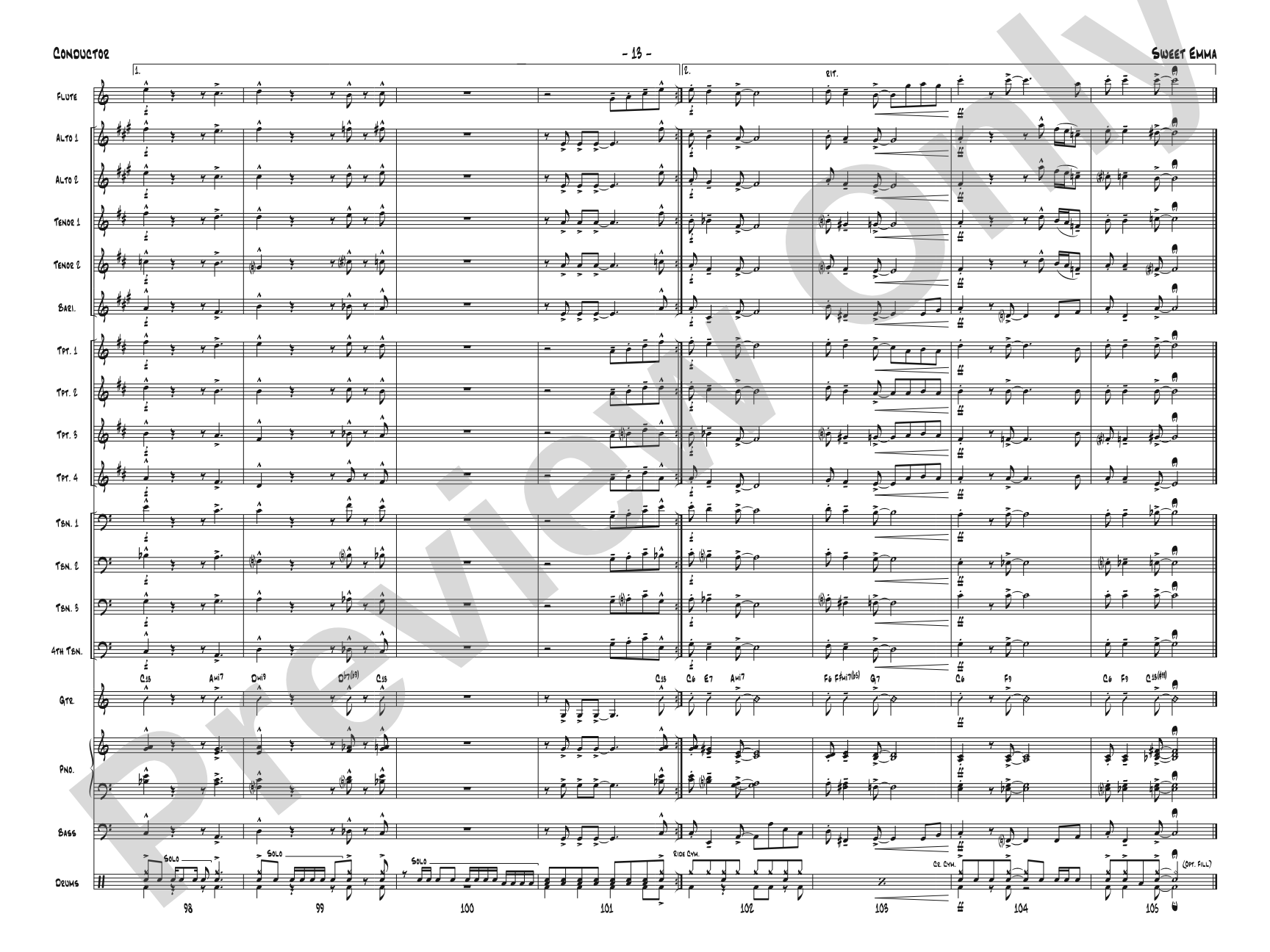 Sweet Emma: Jazz Ensemble Conductor Score & Parts