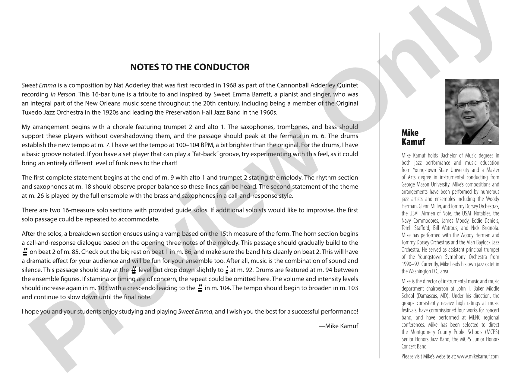 Sweet Emma: Jazz Ensemble Conductor Score & Parts