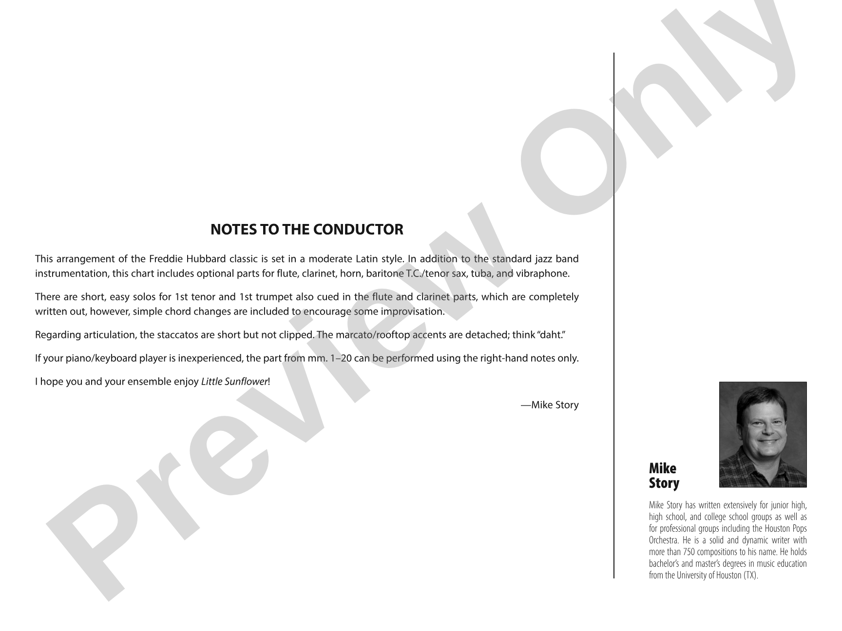 Little Sunflower: Jazz Ensemble Conductor Score & Parts