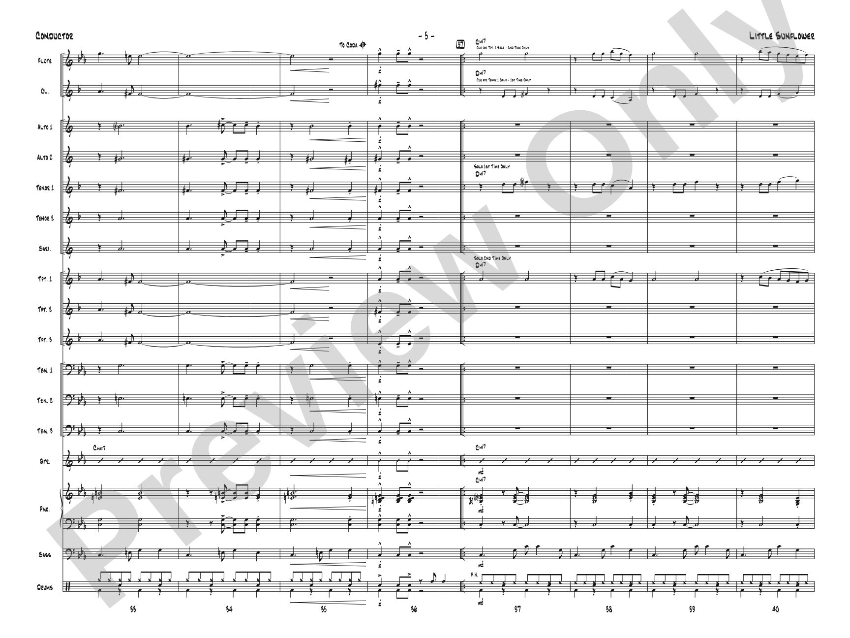 Little Sunflower: Jazz Ensemble Conductor Score & Parts
