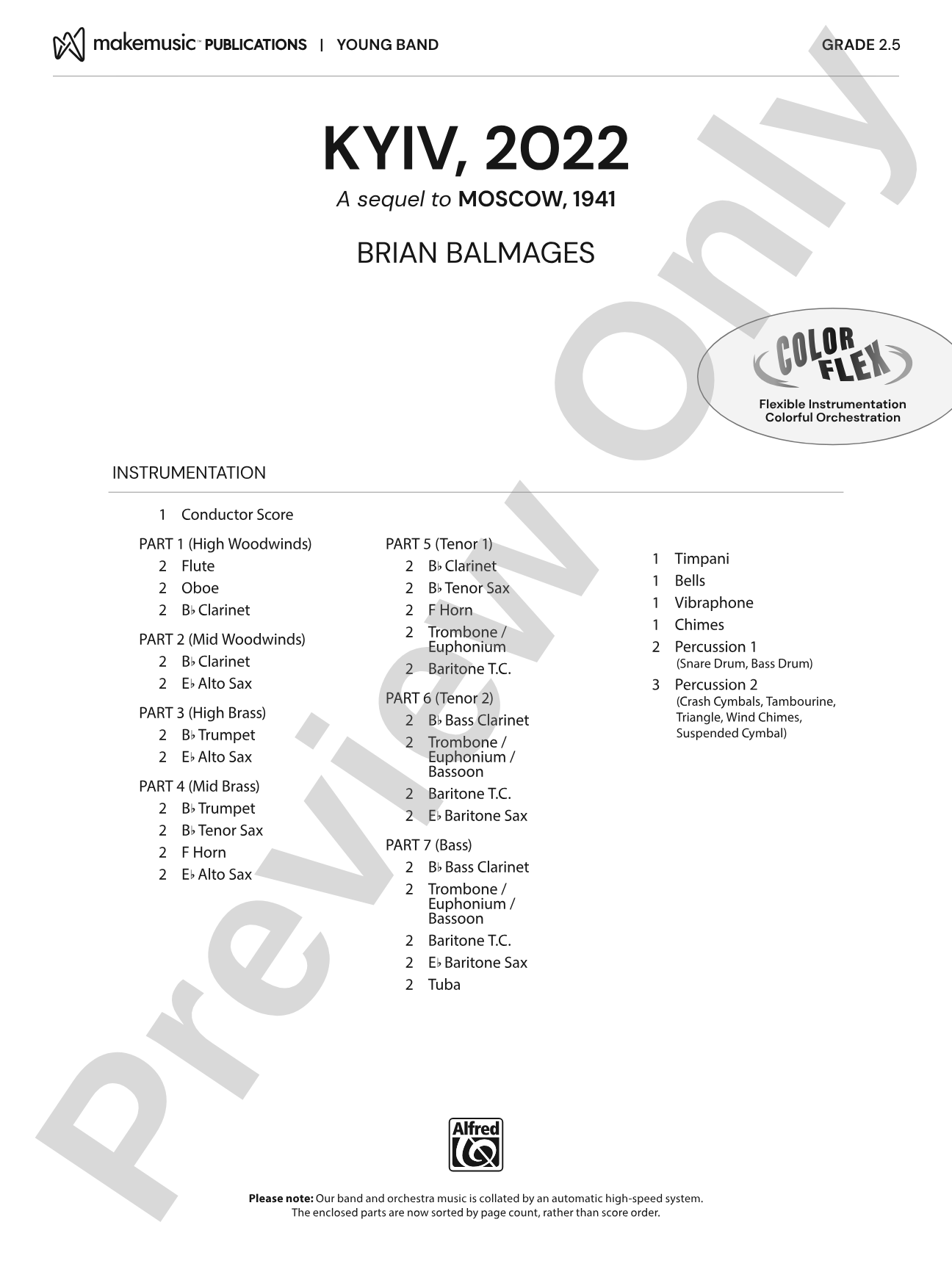Kyiv, 2022: Concert Band Conductor Score & Parts - ColorFlex version