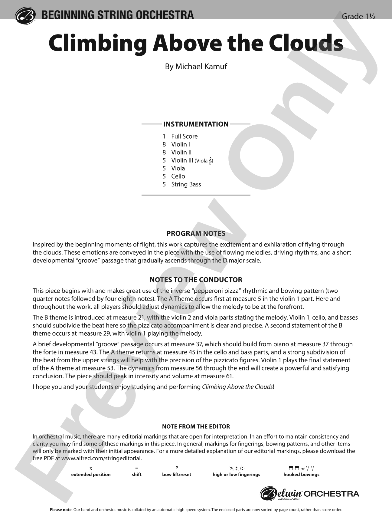 Climbing Above the Clouds: String Orchestra Conductor Score & Parts