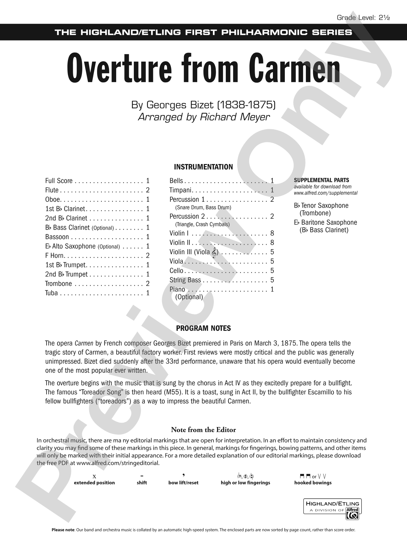 Overture from Carmen: Score