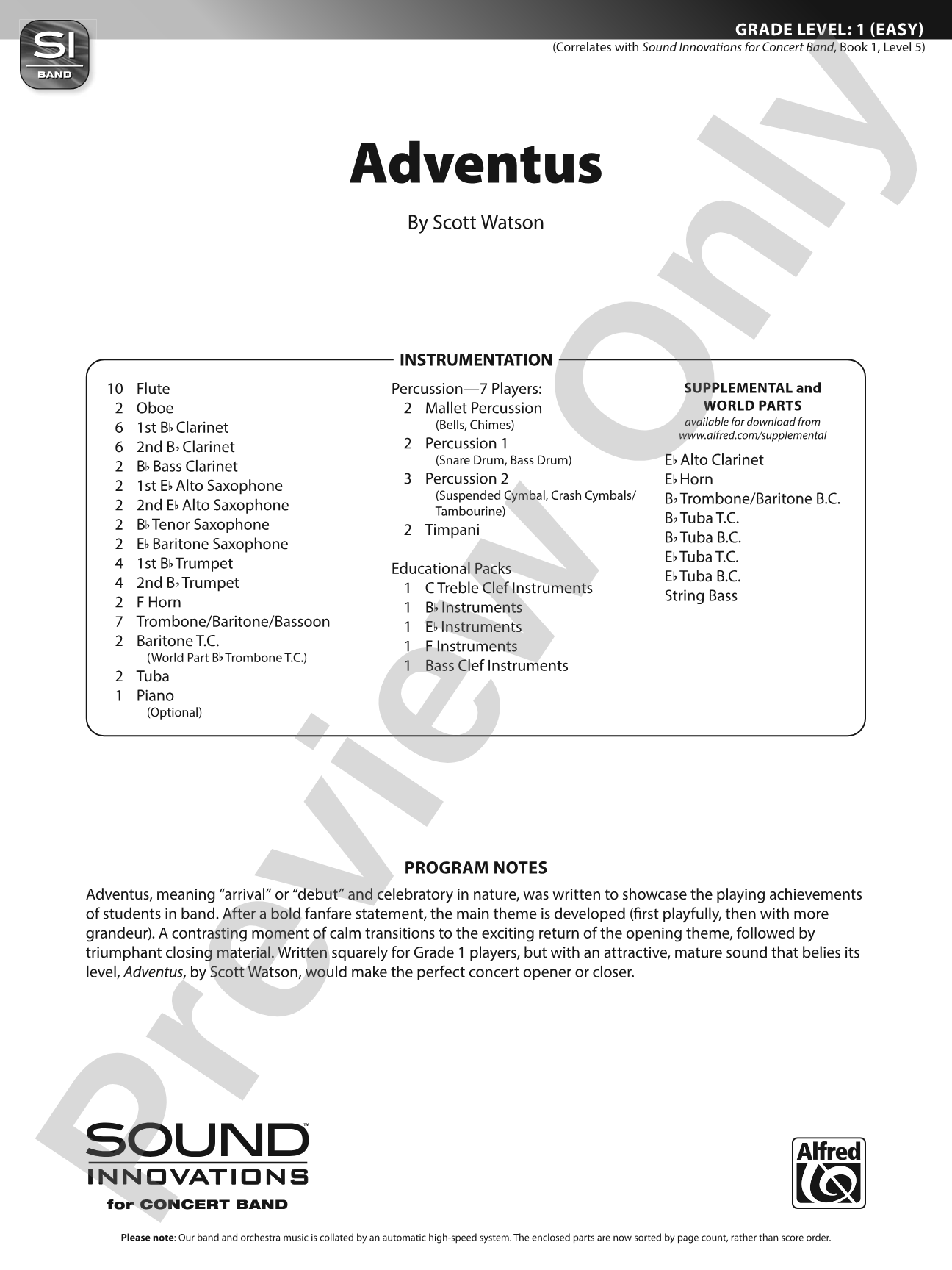 Adventus: Concert Band Conductor Score & Parts