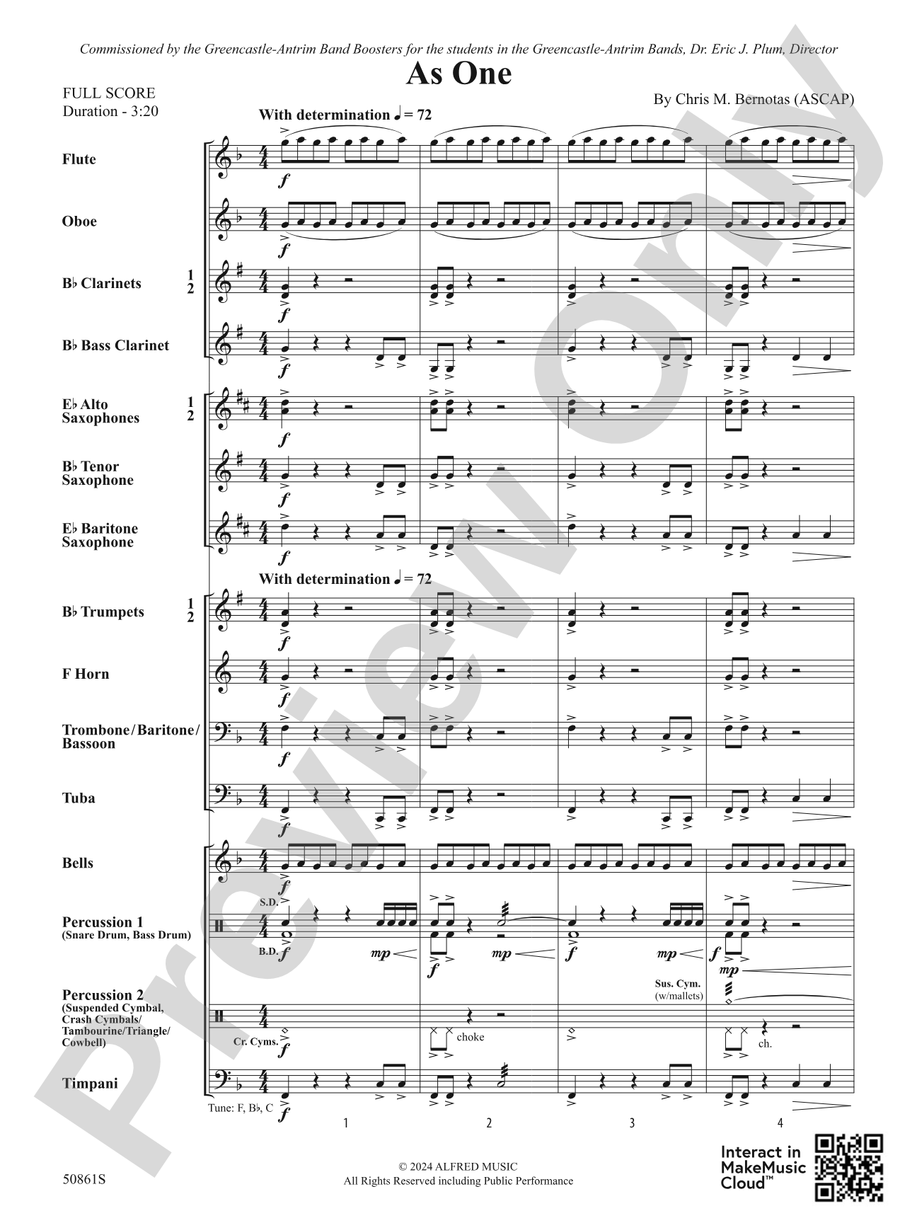 As One: Concert Band Conductor Score & Parts