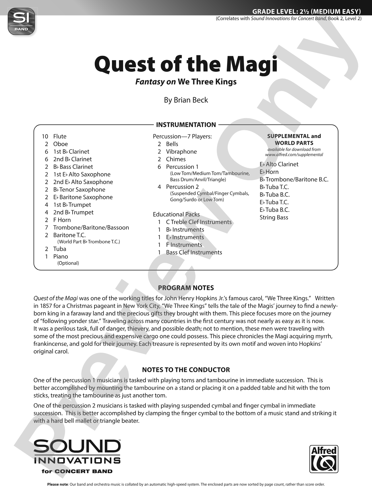 Quest of the Magi: Concert Band Conductor Score & Parts