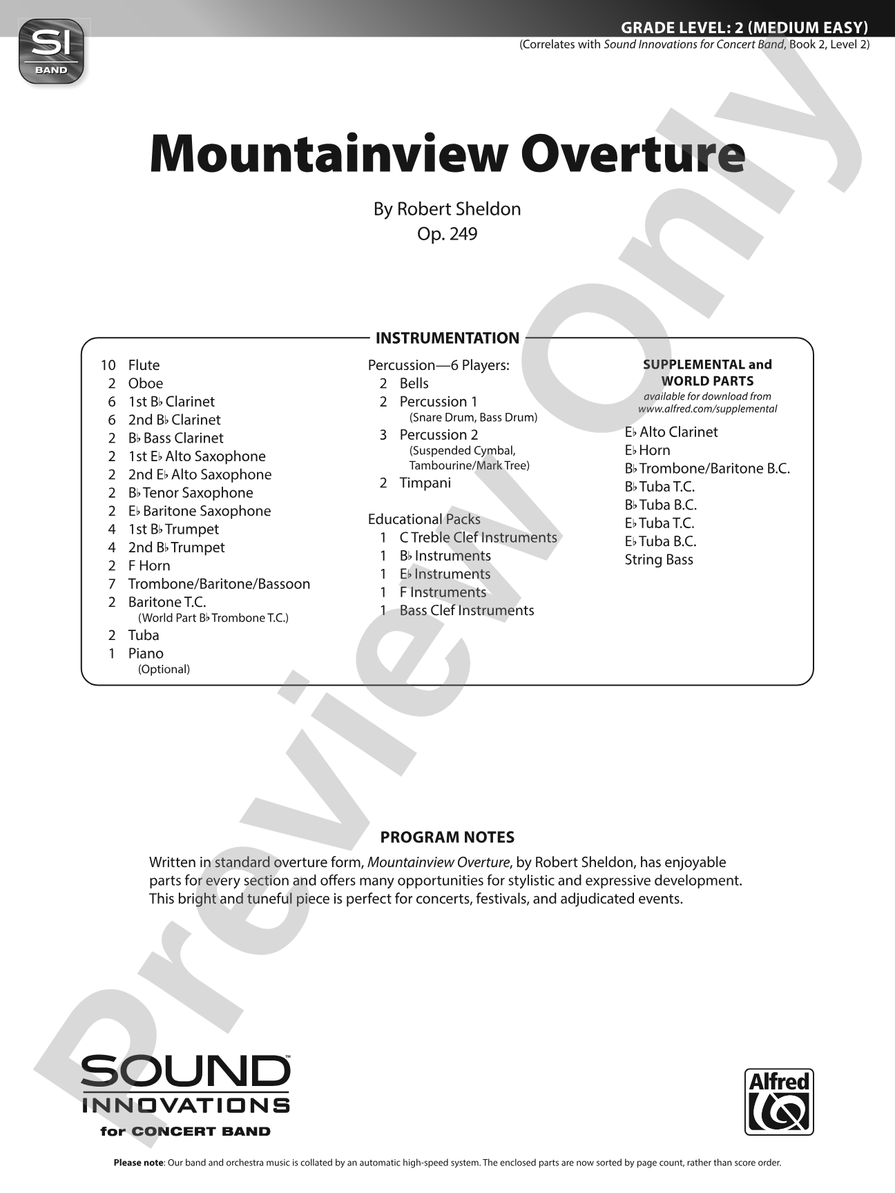 Mountainview Overture: Concert Band Conductor Score & Parts