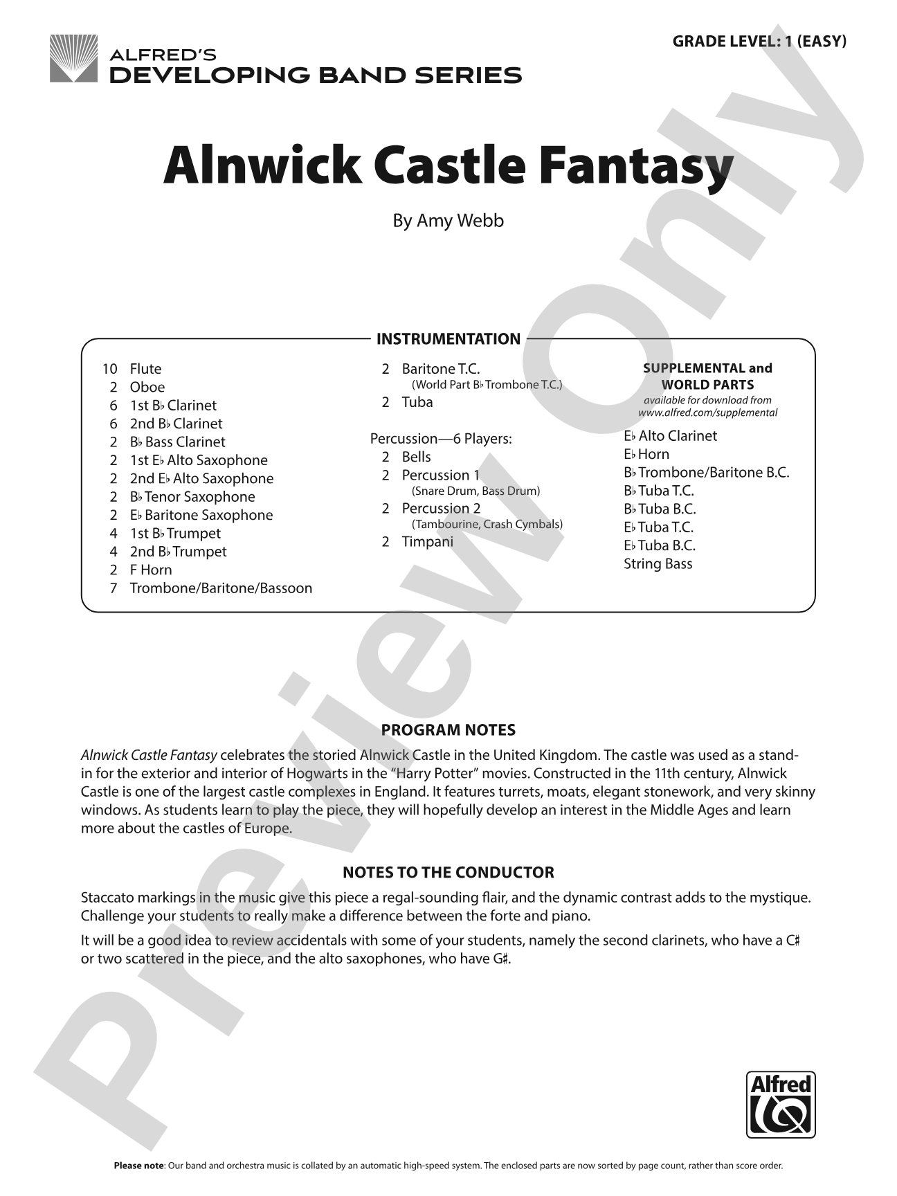 Alnwick Castle Fantasy: Concert Band Conductor Score & Parts