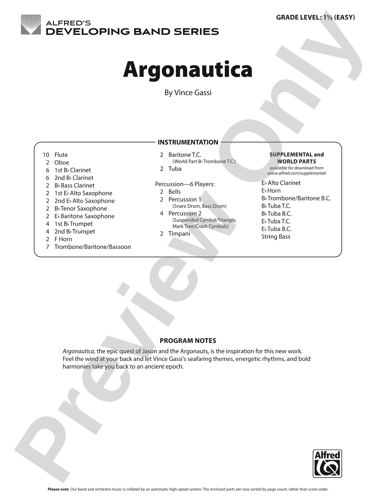 Argonautica: Concert Band Conductor Score & Parts