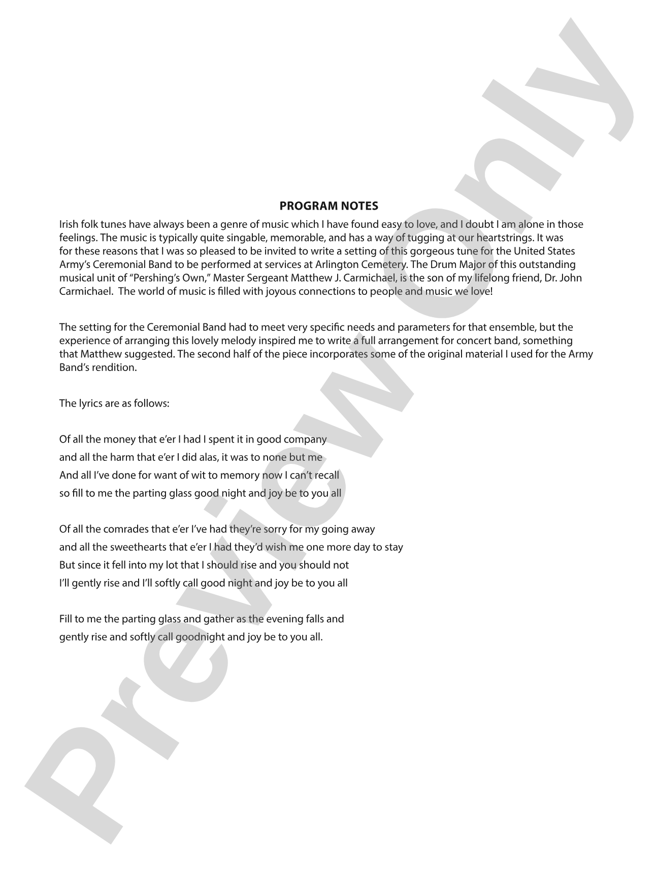 The Parting Glass: Score