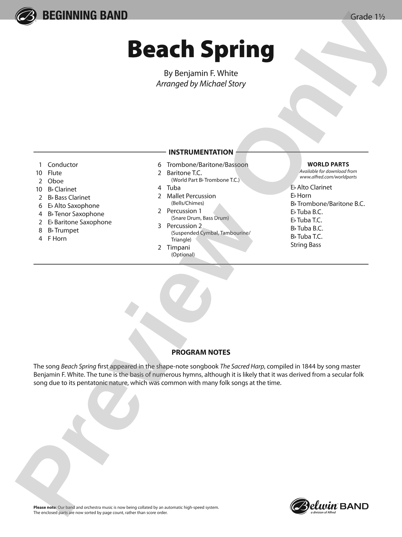 Beach Spring: Concert Band Conductor Score & Parts