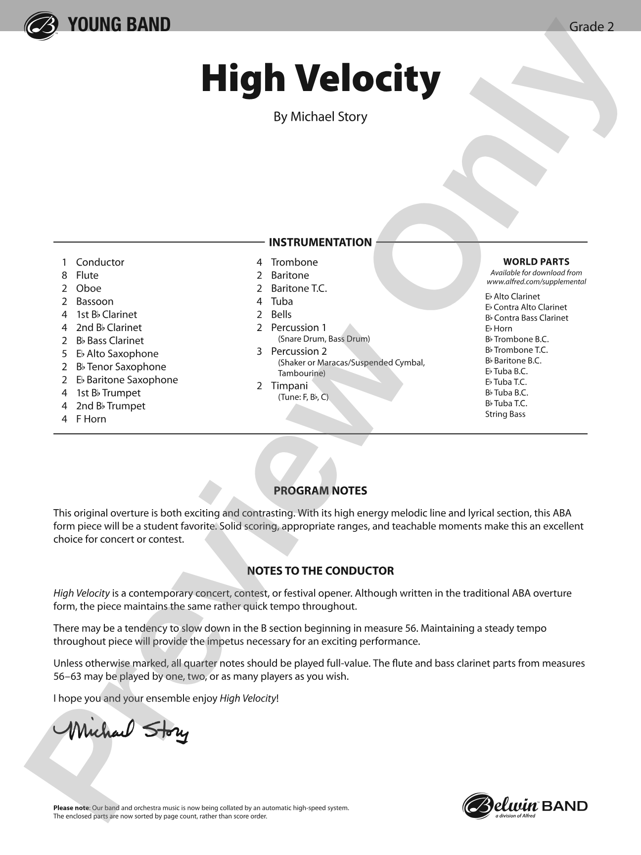 High Velocity: Concert Band Conductor Score & Parts