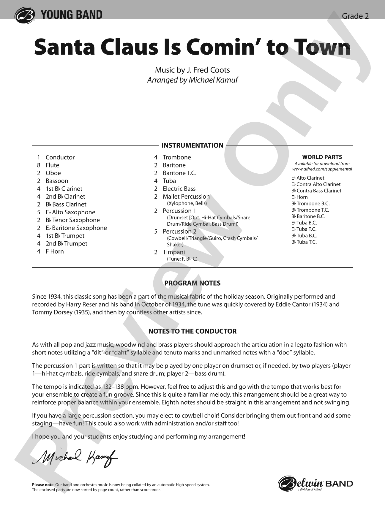 Santa Claus Is Comin' to Town: Concert Band Conductor Score & Parts