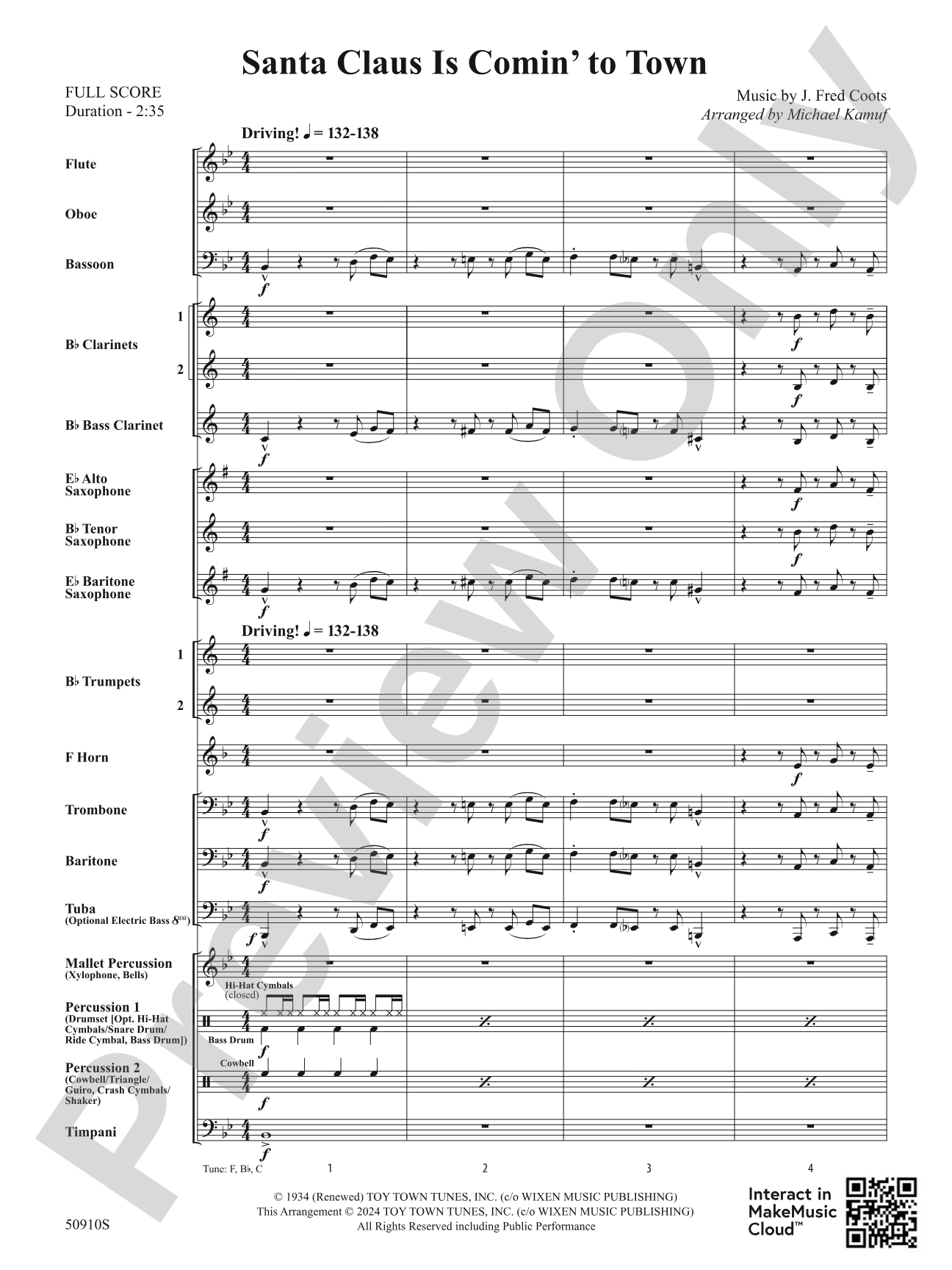 Santa Claus Is Comin' to Town: Concert Band Conductor Score & Parts