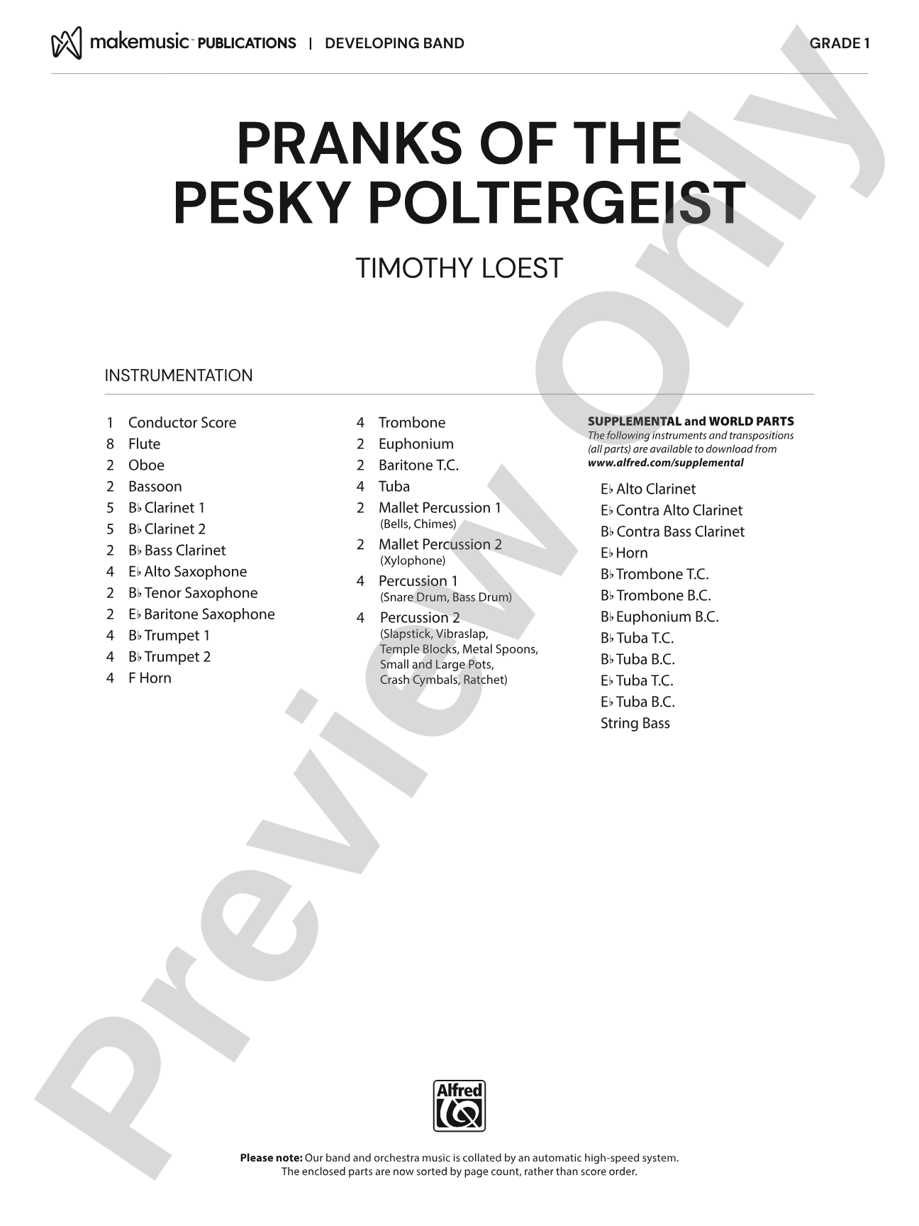 Pranks of the Pesky Poltergeist: Concert Band Conductor Score & Parts