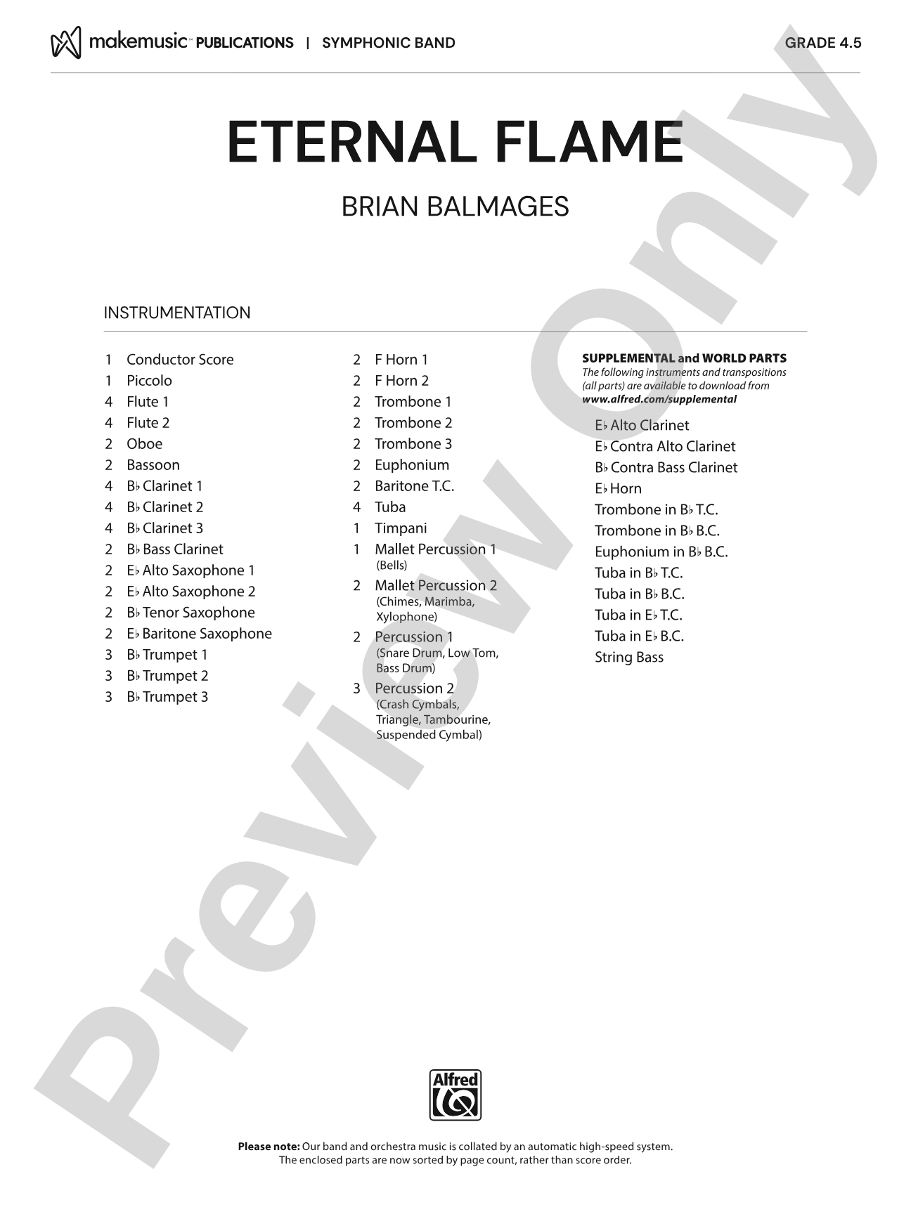 Eternal Flame: Concert Band Conductor Score & Parts