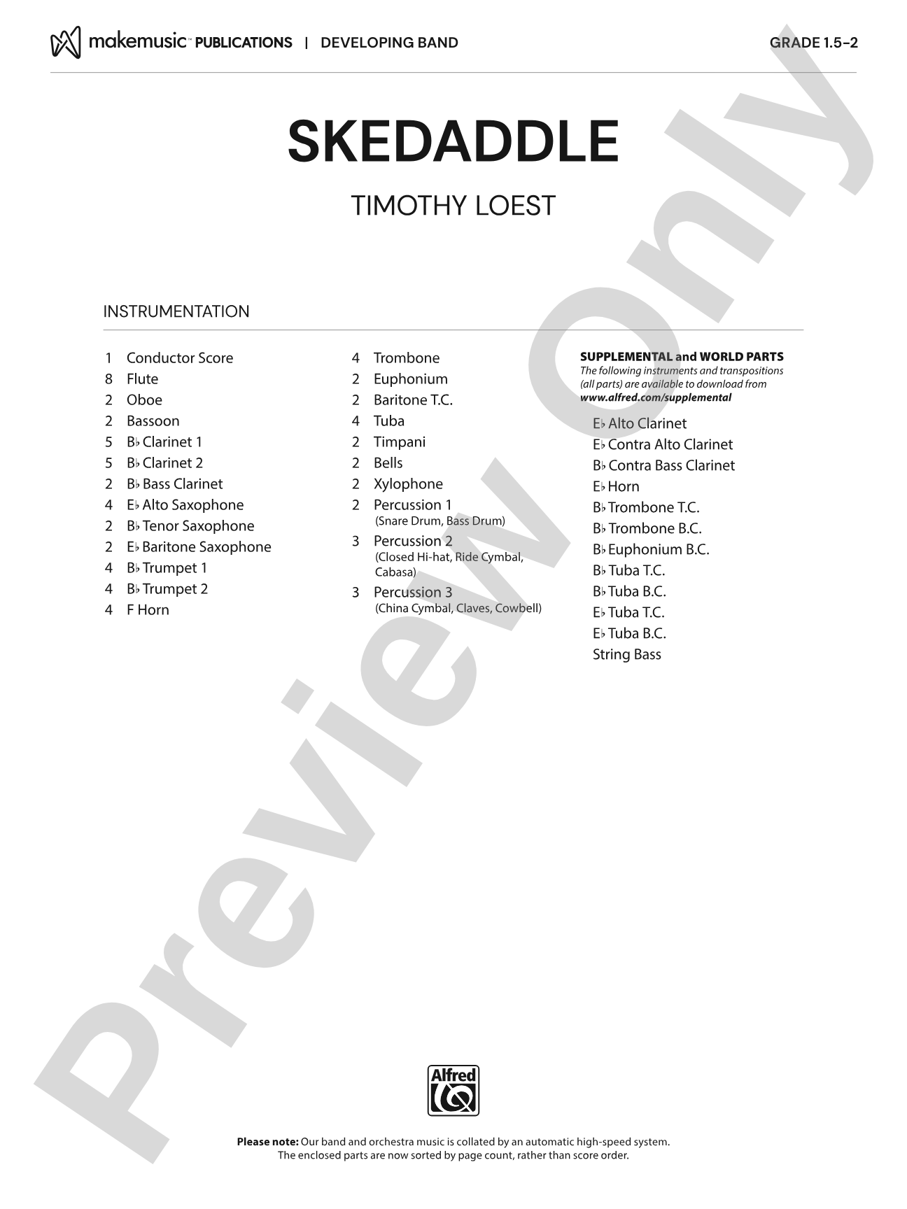 Skedaddle: Concert Band Conductor Score & Parts