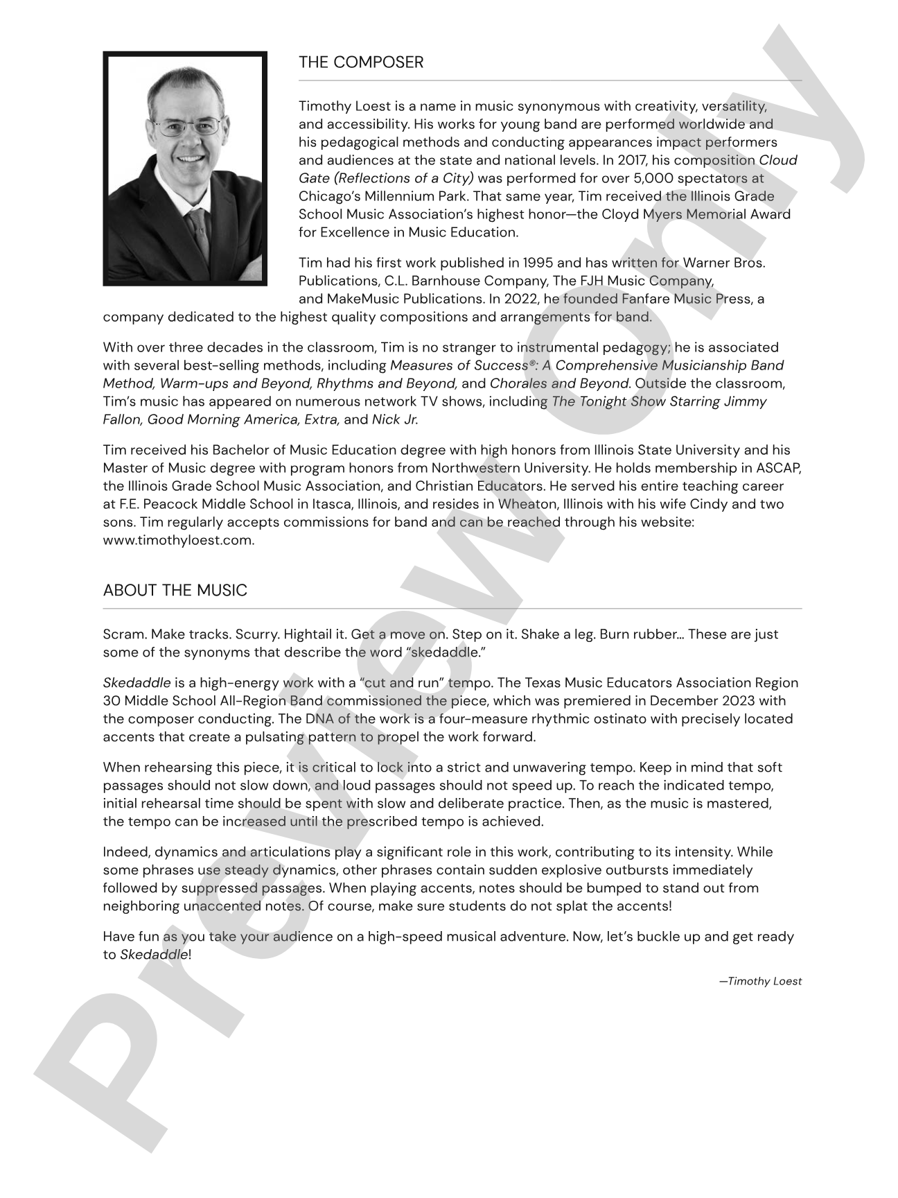 Skedaddle: Concert Band Conductor Score & Parts