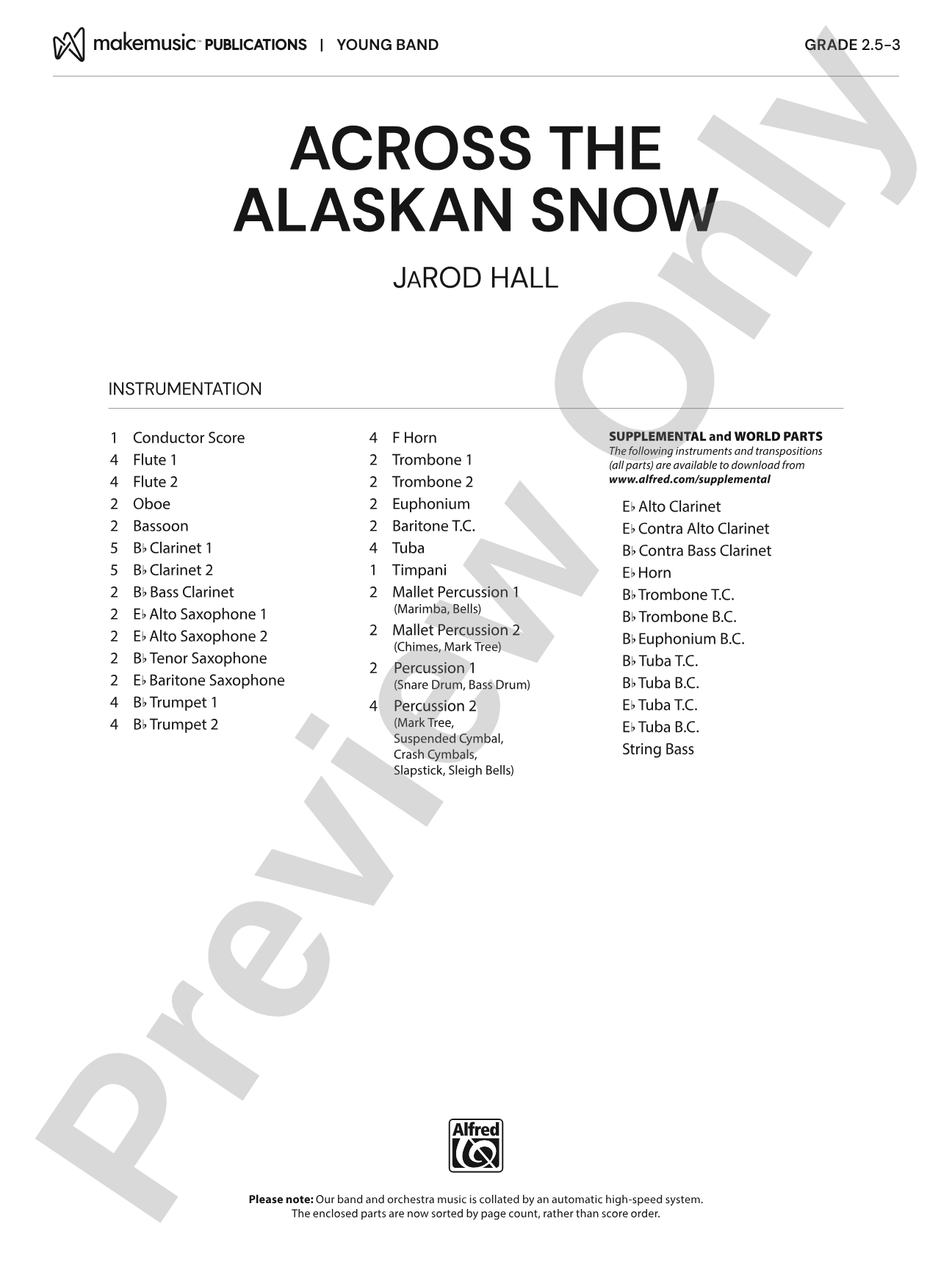 Across the Alaskan Snow: Concert Band Conductor Score & Parts