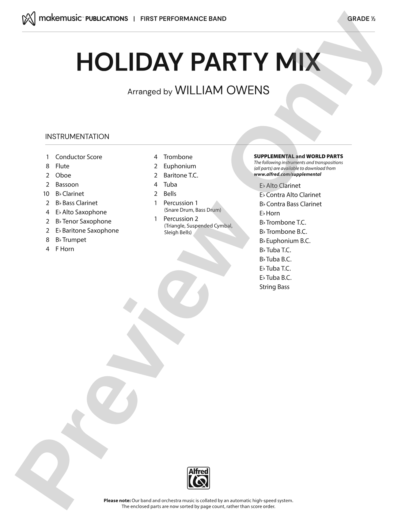 Holiday Party Mix: Concert Band Conductor Score & Parts