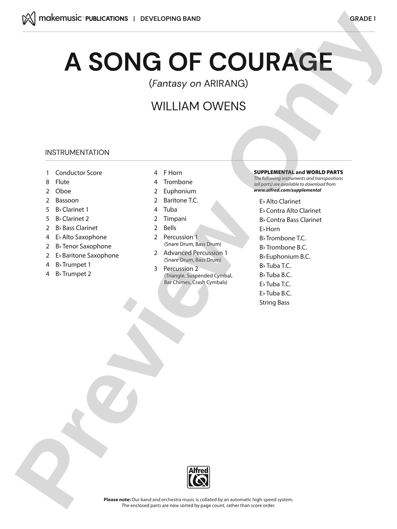 A Song of Courage: Concert Band Conductor Score & Parts