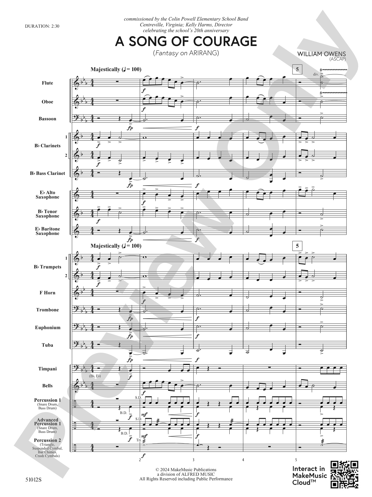 A Song of Courage: Concert Band Conductor Score & Parts
