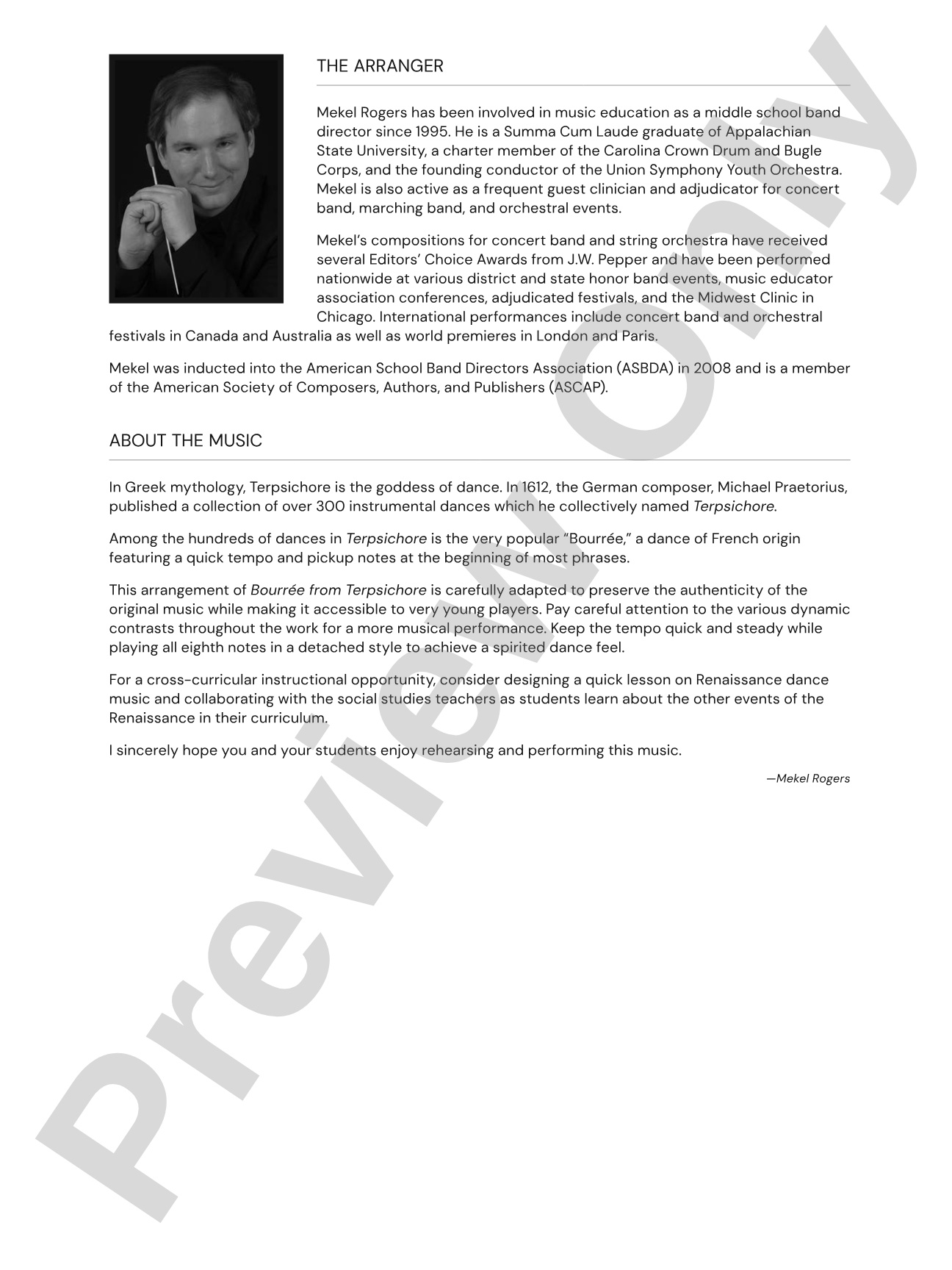 Bourrée from Terpsichore: Concert Band Conductor Score & Parts