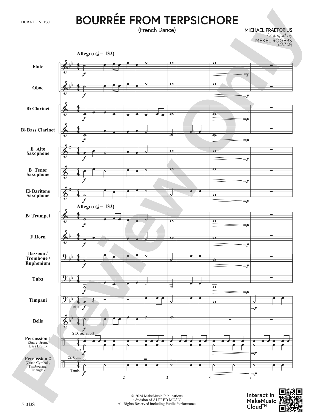 Bourrée from Terpsichore: Concert Band Conductor Score & Parts