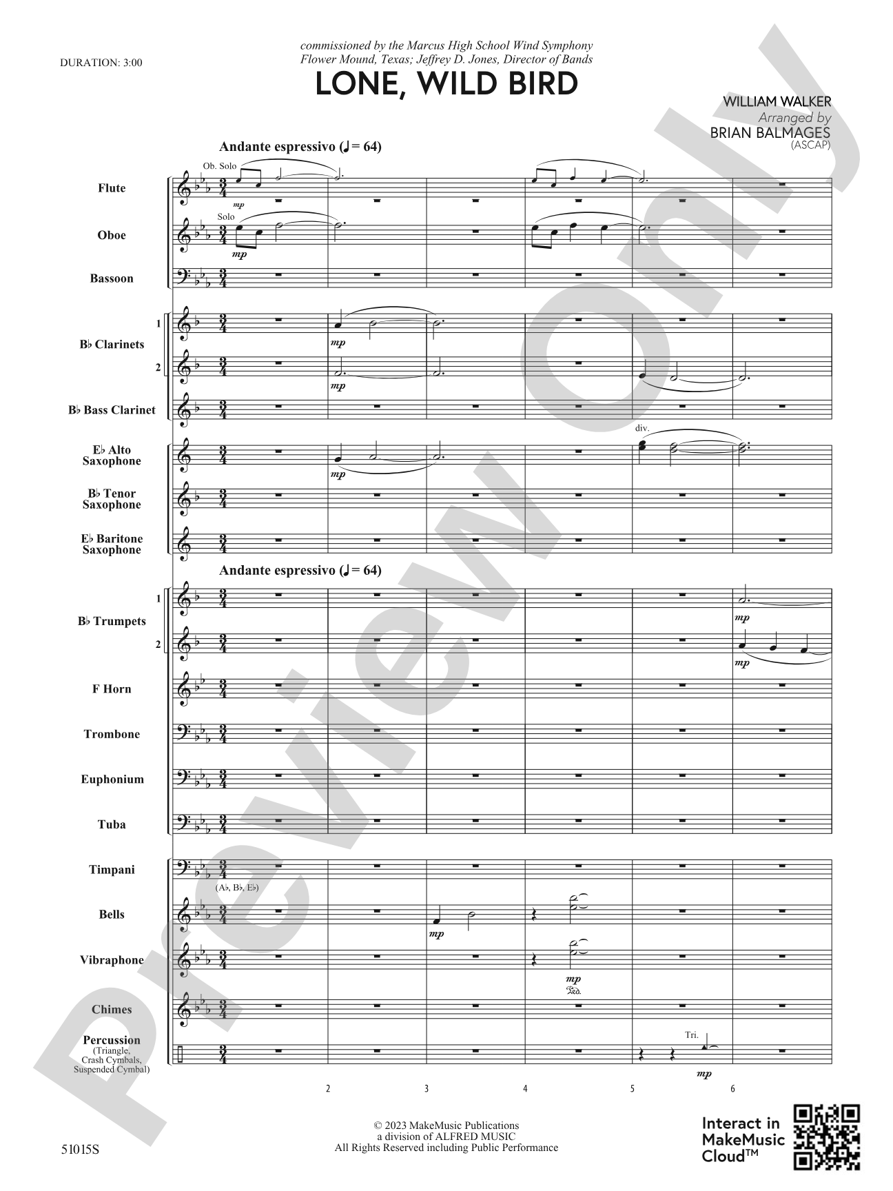 Lone, Wild Bird: Concert Band Conductor Score & Parts