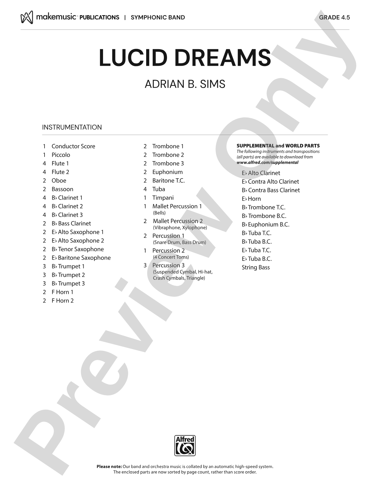 Lucid Dreams: Concert Band Conductor Score & Parts