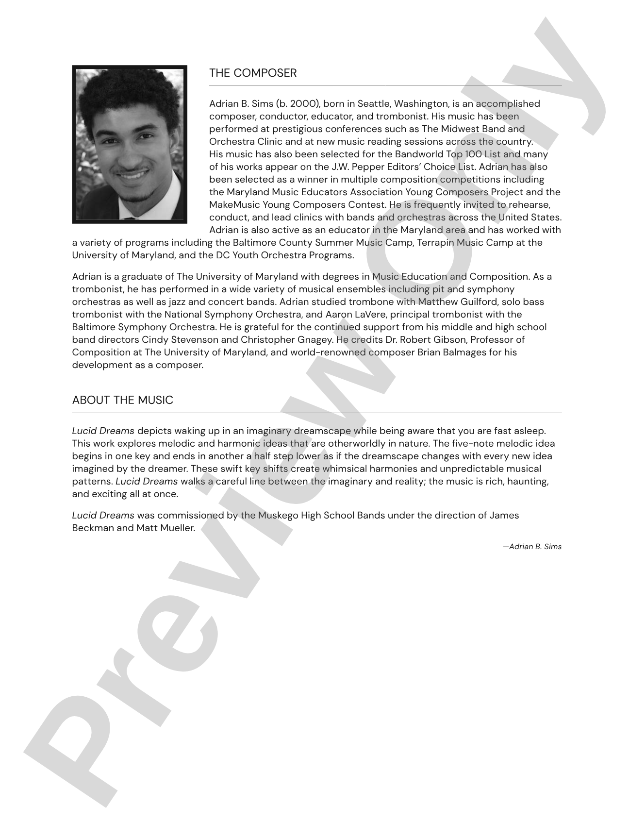 Lucid Dreams: Concert Band Conductor Score & Parts